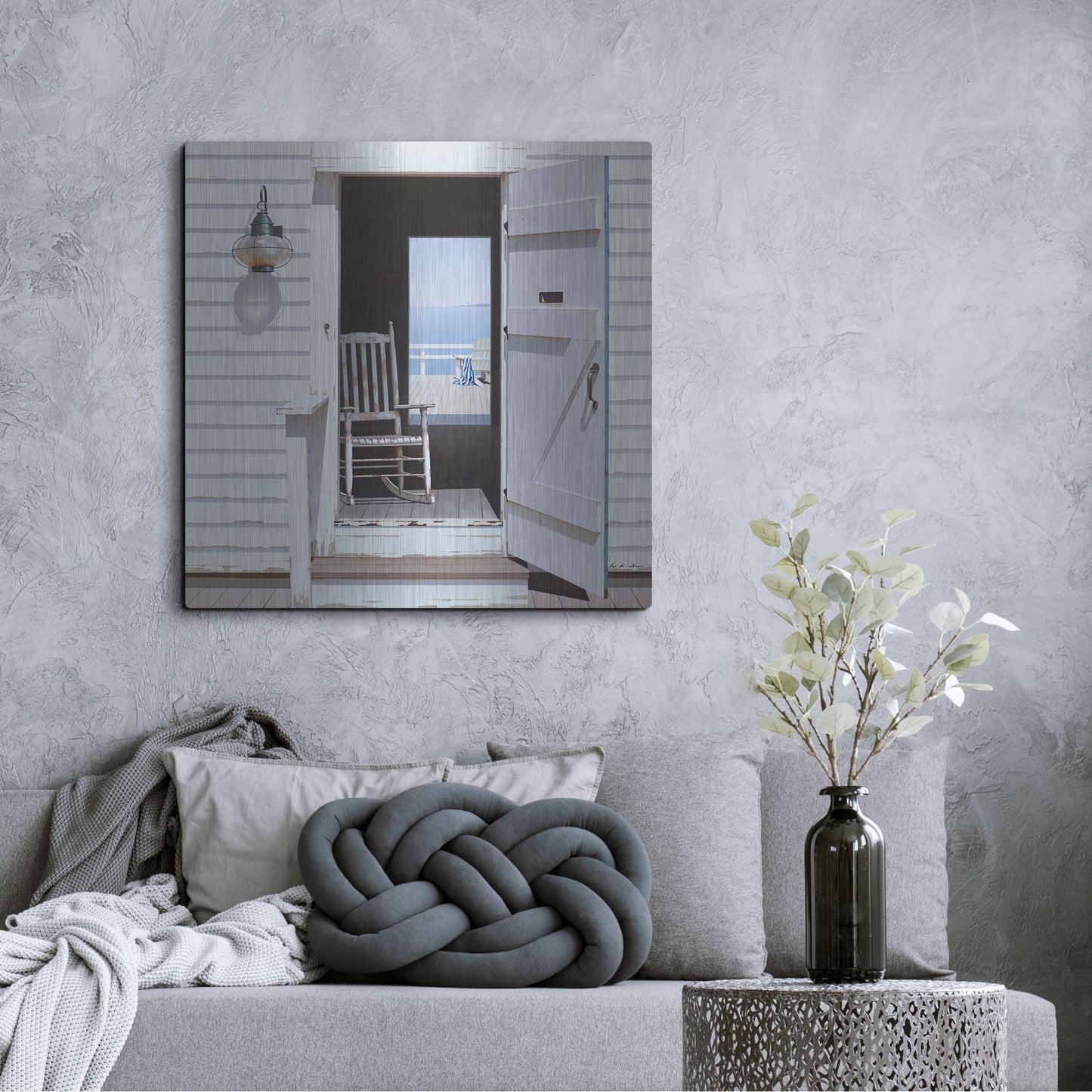 Luxe Metal Art 'Beach House 3' by Zhen-Huan Lu, Metal Wall Art,36x36