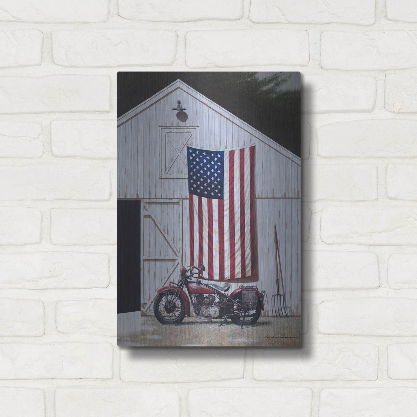 Luxe Metal Art 'Motorcycle Barn' by Zhen-Huan Lu, Metal Wall Art,12x16