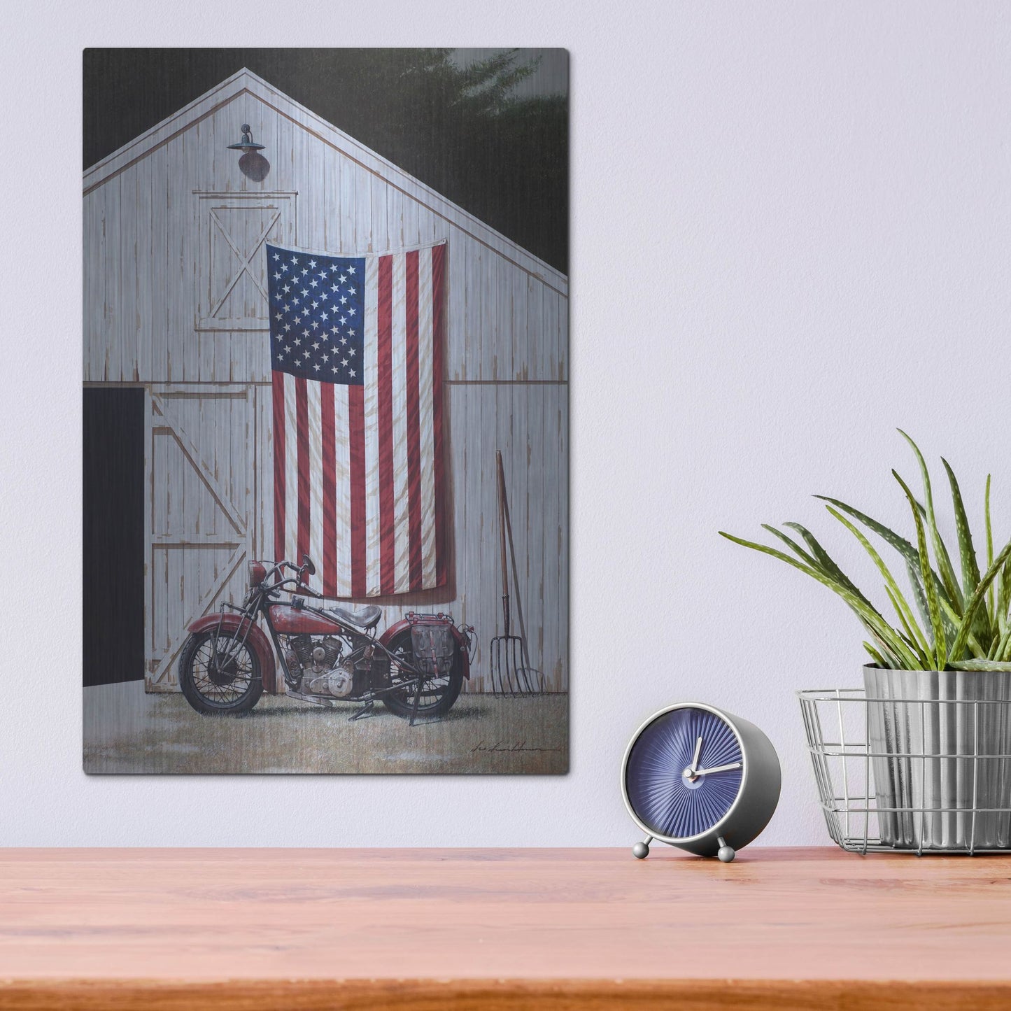 Luxe Metal Art 'Motorcycle Barn' by Zhen-Huan Lu, Metal Wall Art,12x16