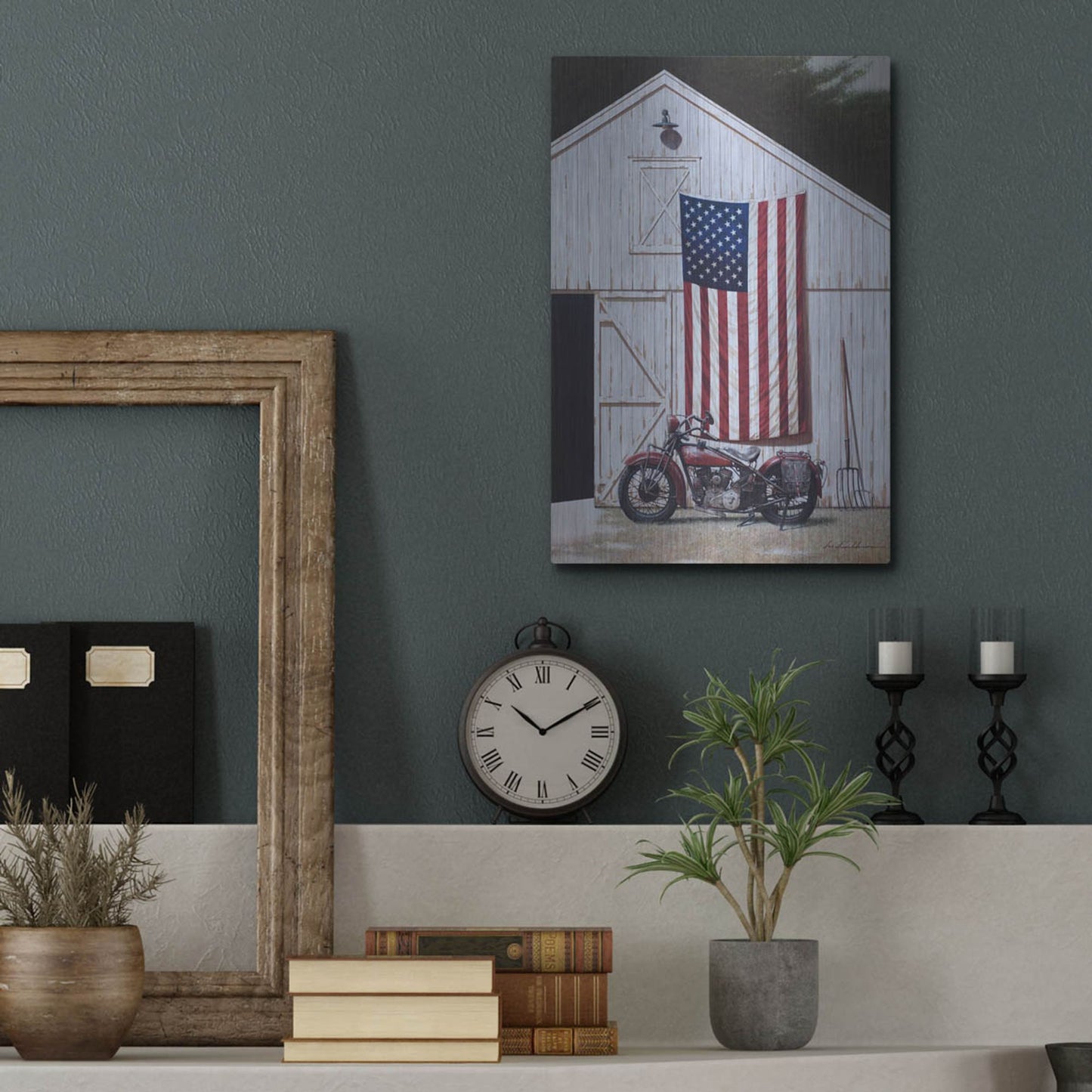 Luxe Metal Art 'Motorcycle Barn' by Zhen-Huan Lu, Metal Wall Art,12x16