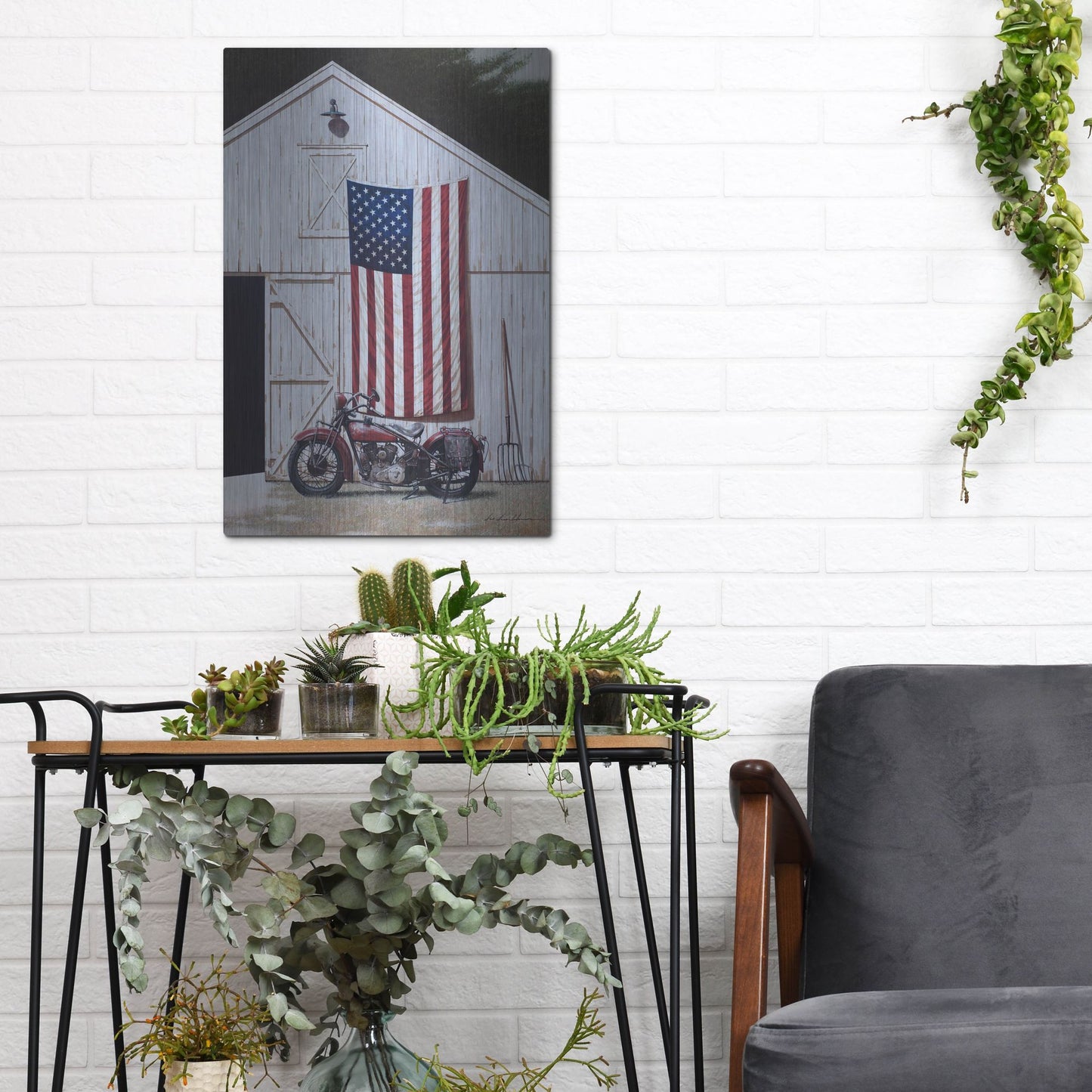 Luxe Metal Art 'Motorcycle Barn' by Zhen-Huan Lu, Metal Wall Art,12x16