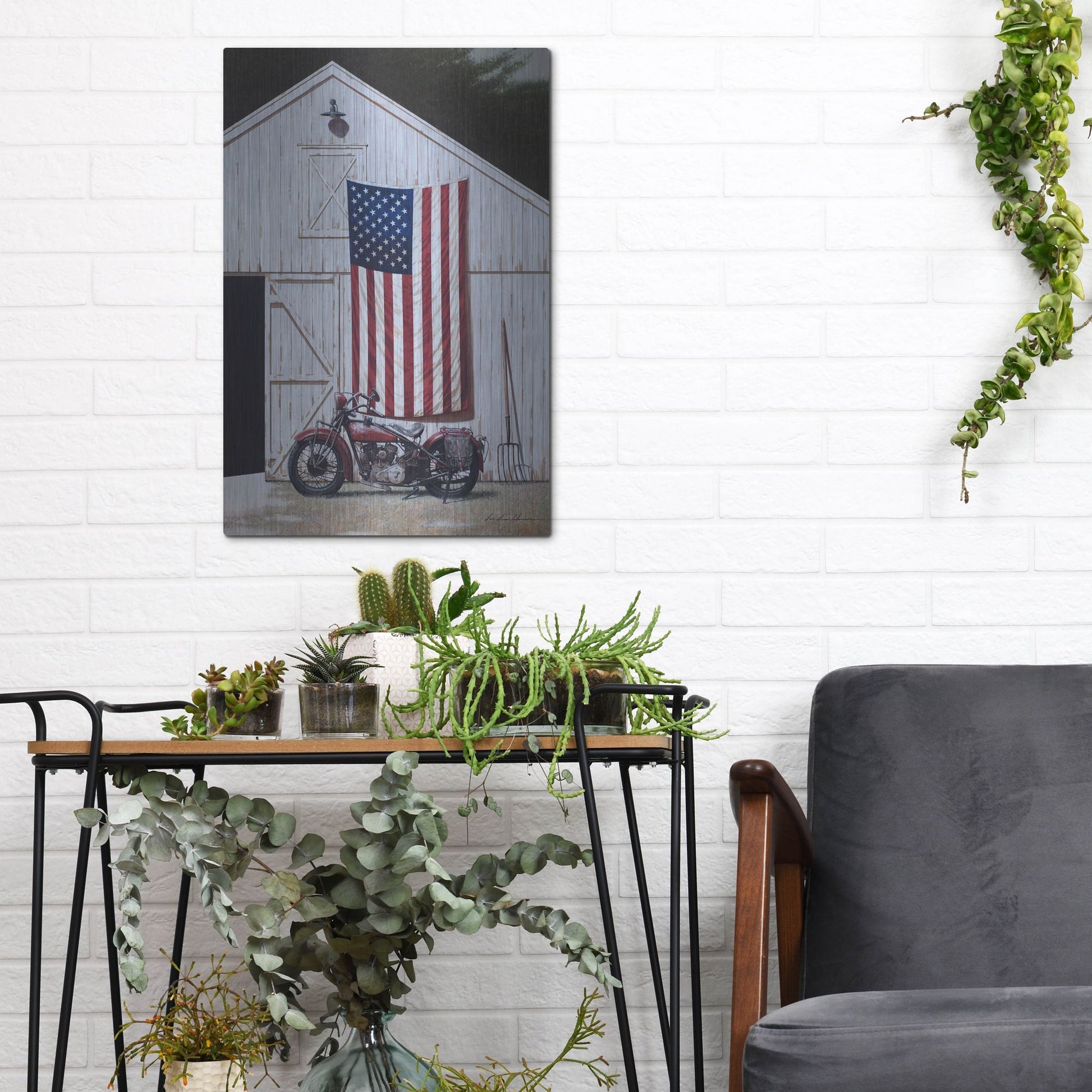 Luxe Metal Art 'Motorcycle Barn' by Zhen-Huan Lu, Metal Wall Art,12x16