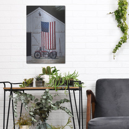 Luxe Metal Art 'Motorcycle Barn' by Zhen-Huan Lu, Metal Wall Art,12x16