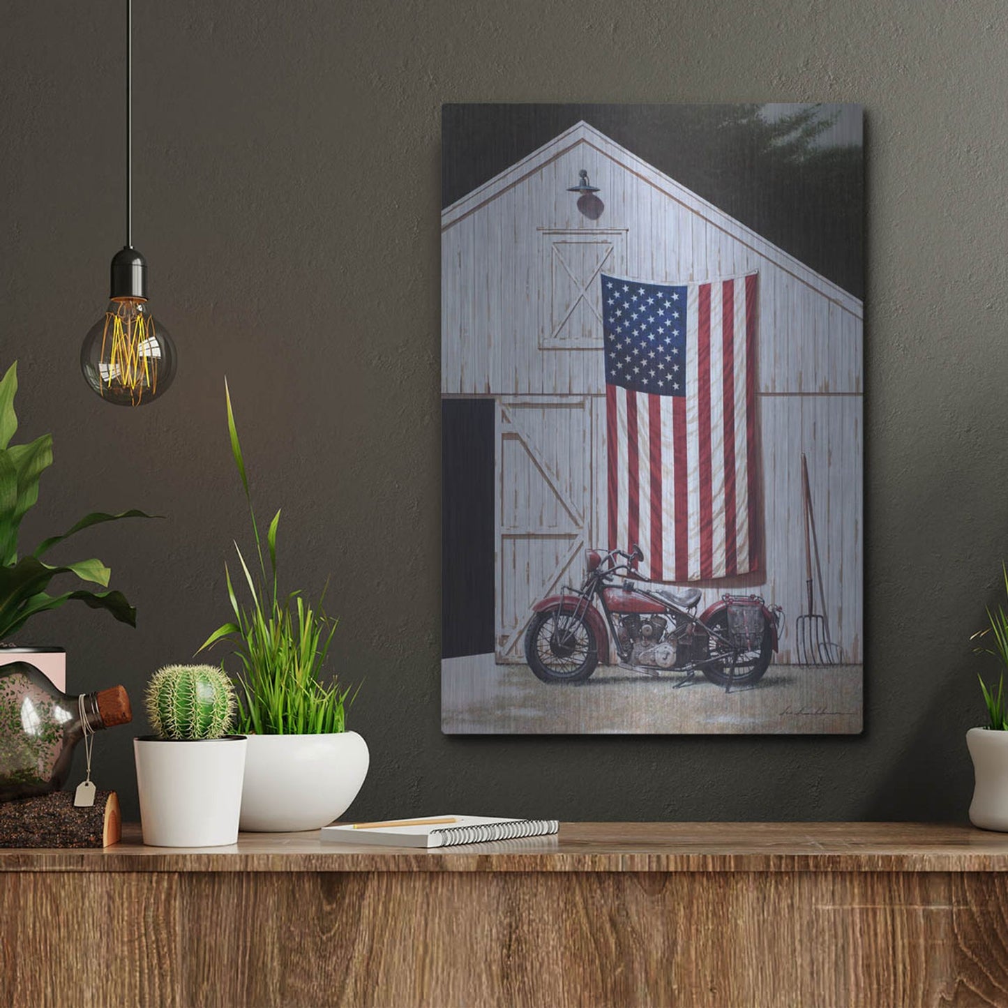Luxe Metal Art 'Motorcycle Barn' by Zhen-Huan Lu, Metal Wall Art,12x16