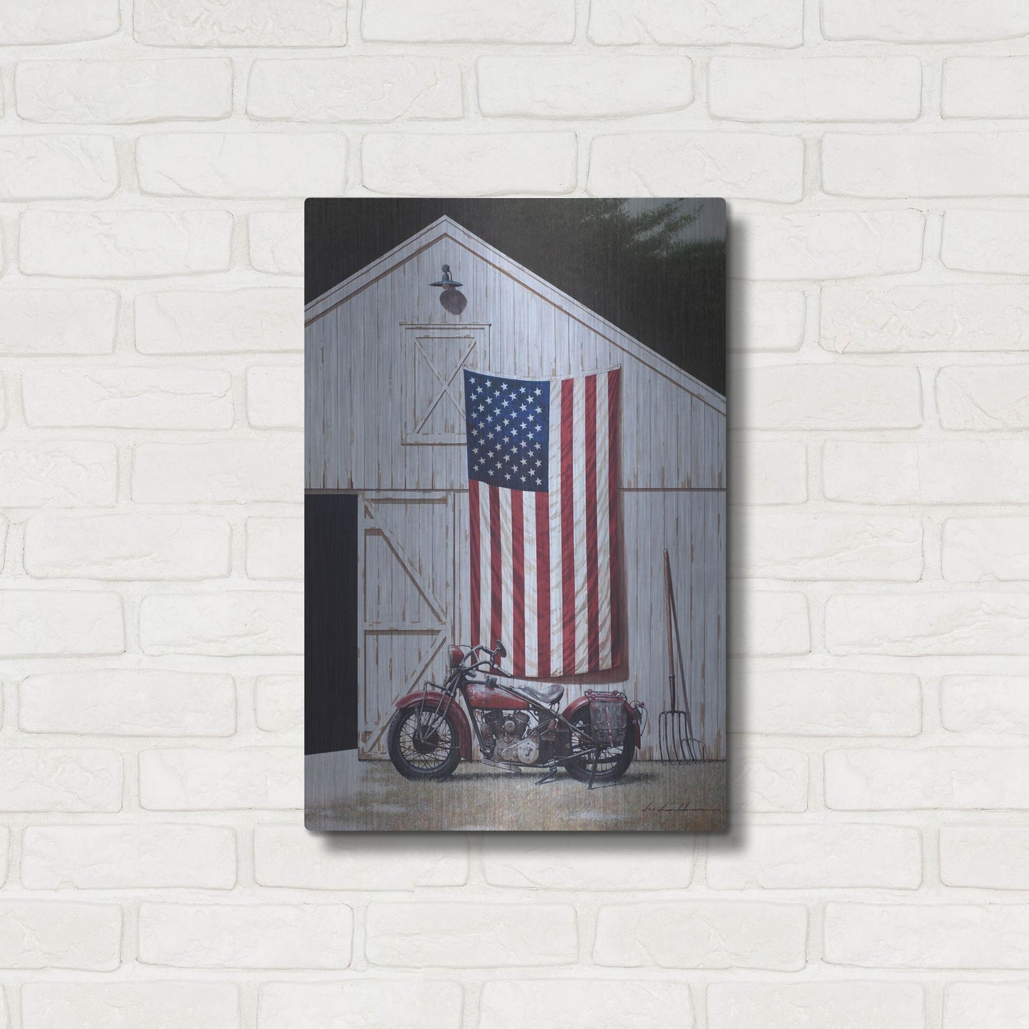 Luxe Metal Art 'Motorcycle Barn' by Zhen-Huan Lu, Metal Wall Art,16x24