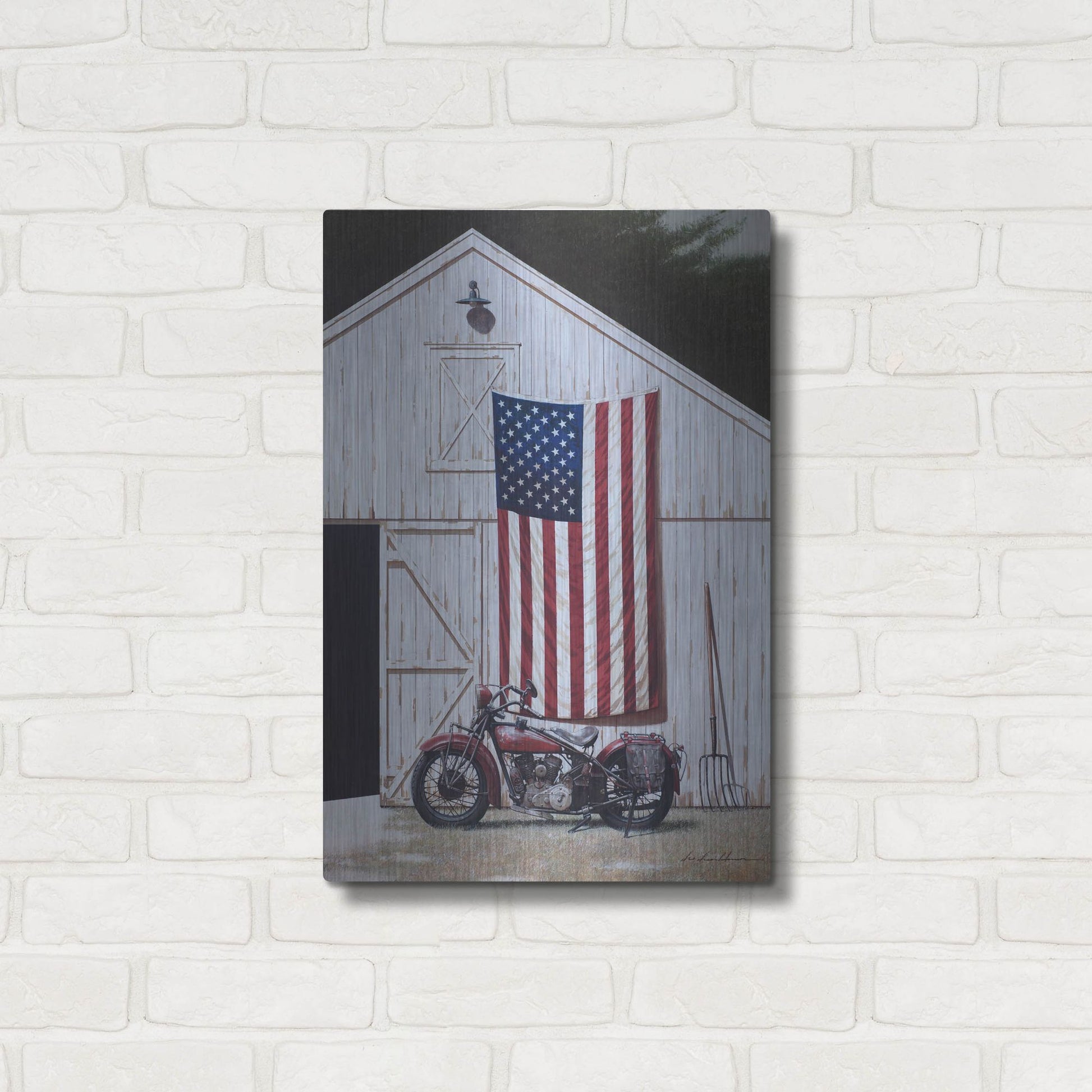 Luxe Metal Art 'Motorcycle Barn' by Zhen-Huan Lu, Metal Wall Art,16x24