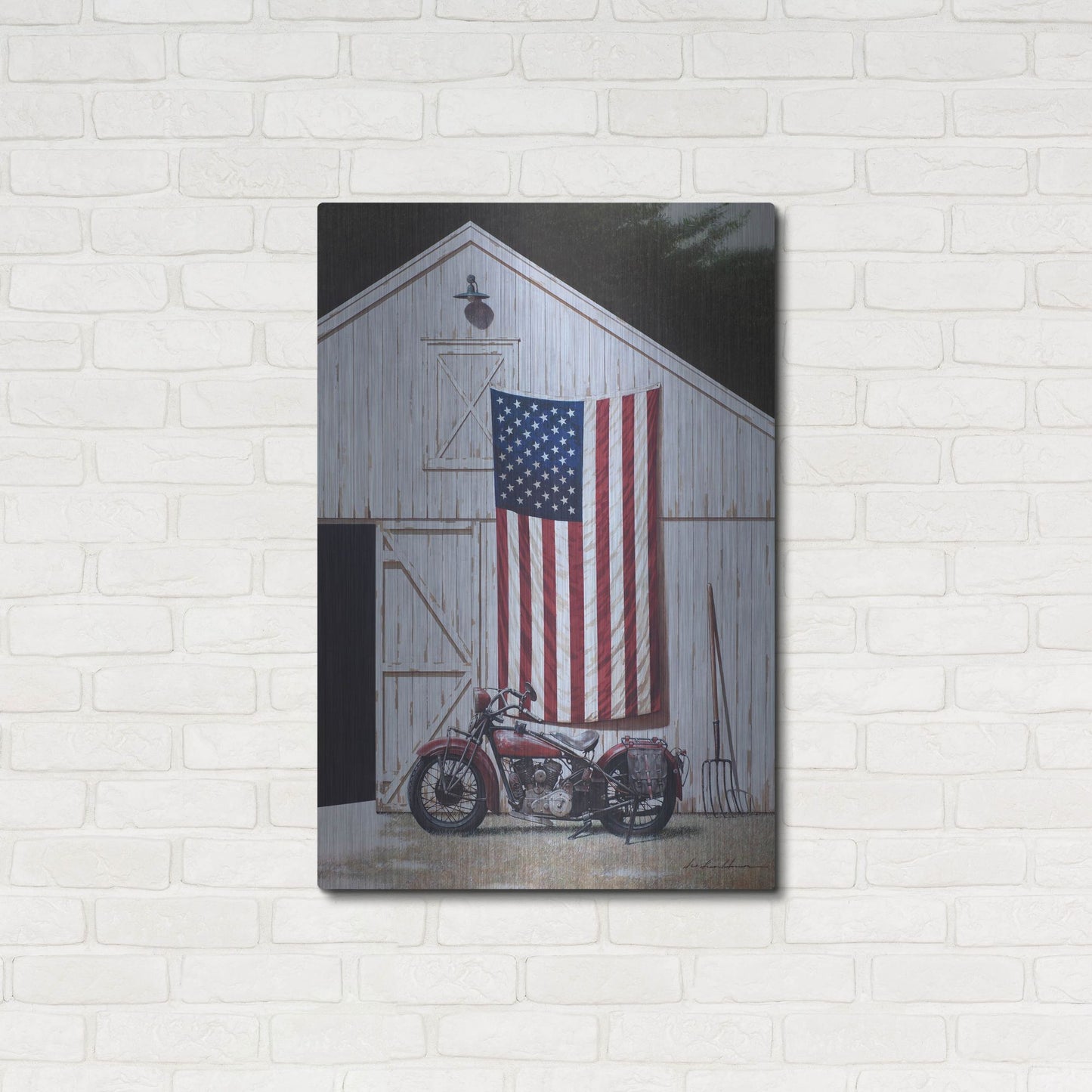 Luxe Metal Art 'Motorcycle Barn' by Zhen-Huan Lu, Metal Wall Art,24x36