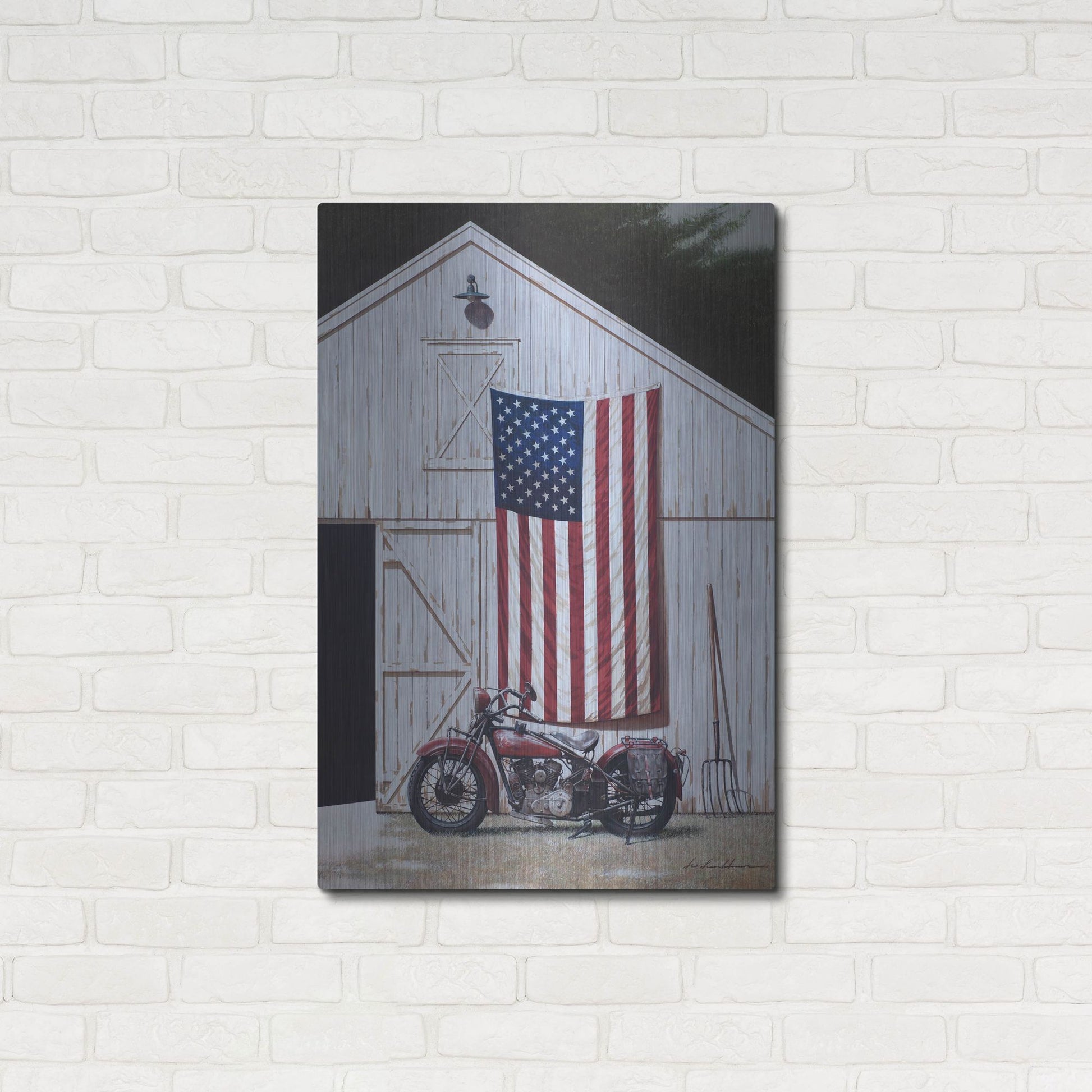 Luxe Metal Art 'Motorcycle Barn' by Zhen-Huan Lu, Metal Wall Art,24x36