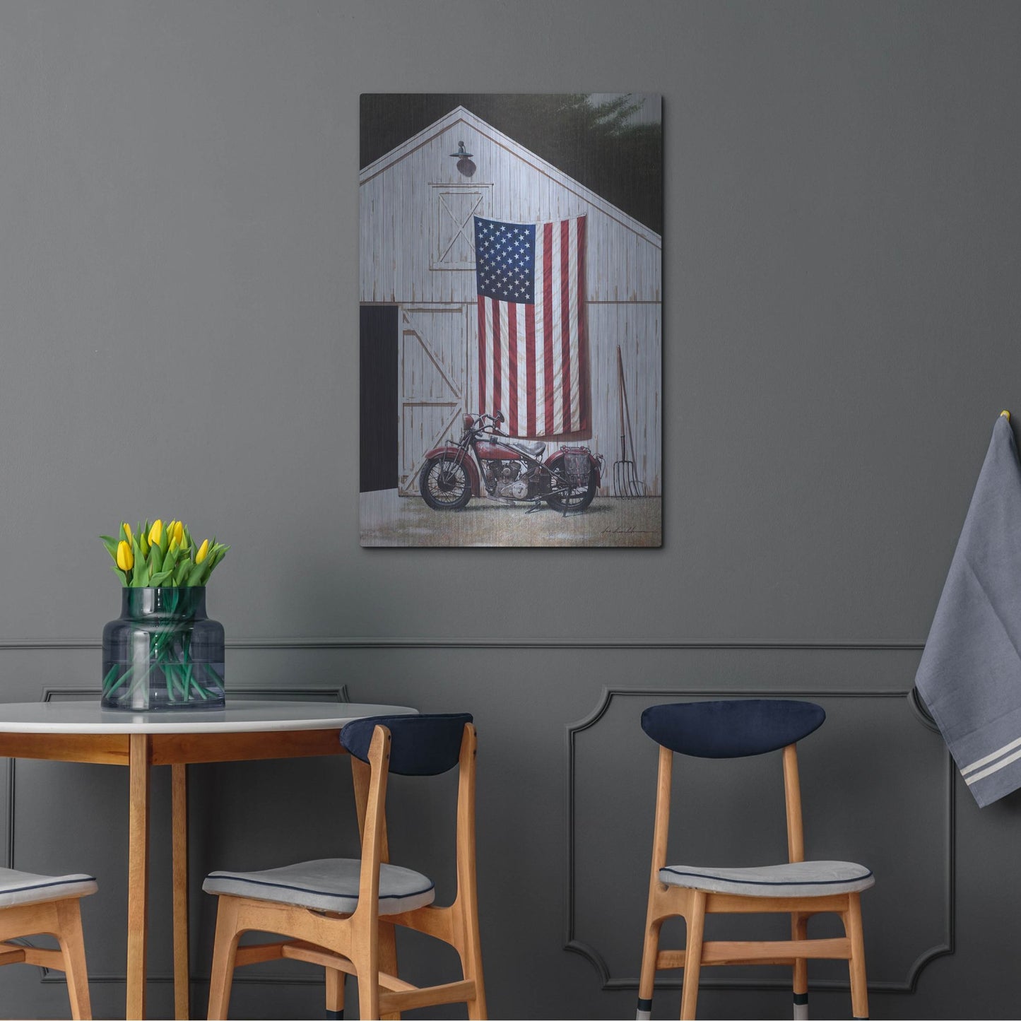 Luxe Metal Art 'Motorcycle Barn' by Zhen-Huan Lu, Metal Wall Art,24x36