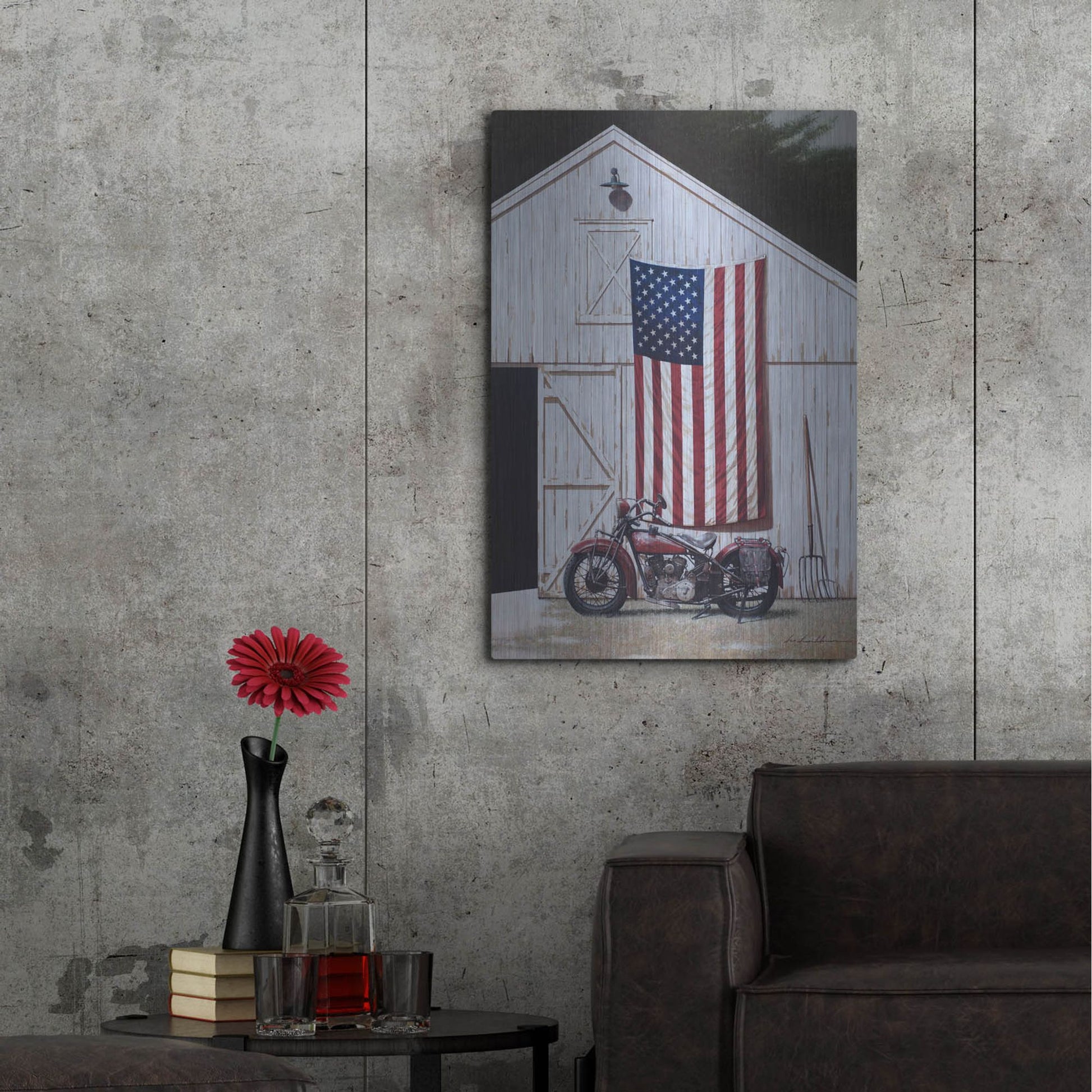 Luxe Metal Art 'Motorcycle Barn' by Zhen-Huan Lu, Metal Wall Art,24x36