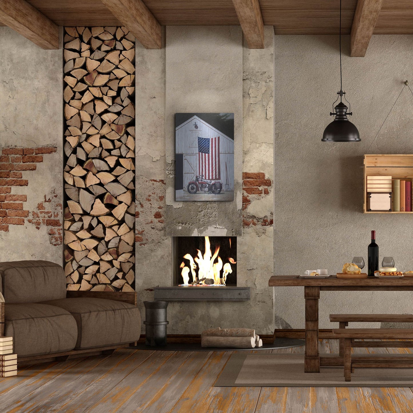 Luxe Metal Art 'Motorcycle Barn' by Zhen-Huan Lu, Metal Wall Art,24x36