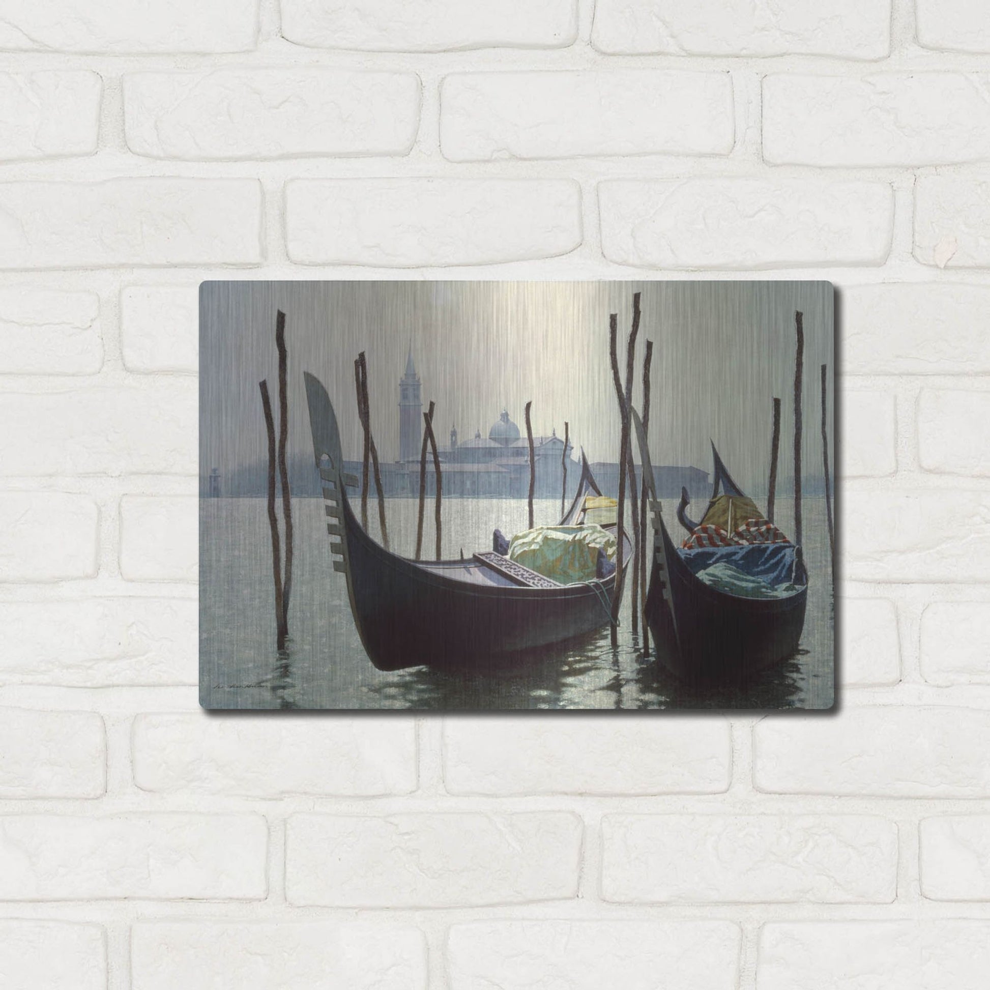 Luxe Metal Art 'Gondolas, Venice' by Zhen-Huan Lu, Metal Wall Art,16x12