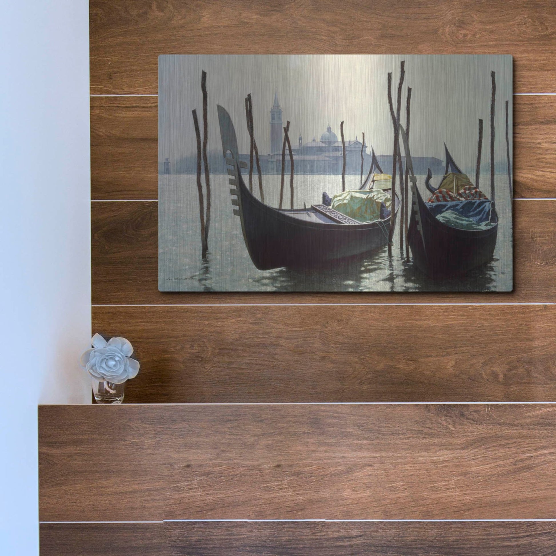 Luxe Metal Art 'Gondolas, Venice' by Zhen-Huan Lu, Metal Wall Art,16x12