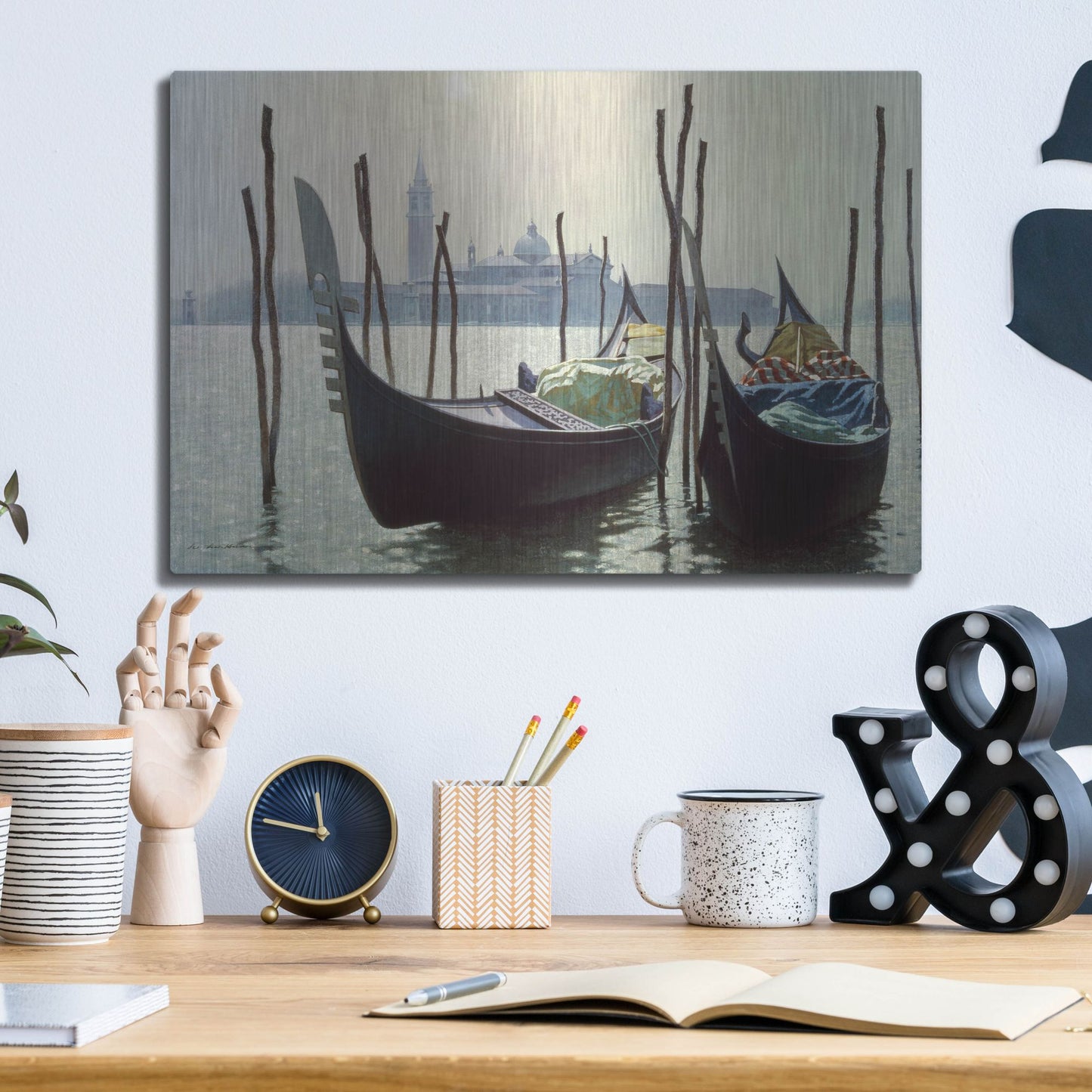 Luxe Metal Art 'Gondolas, Venice' by Zhen-Huan Lu, Metal Wall Art,16x12