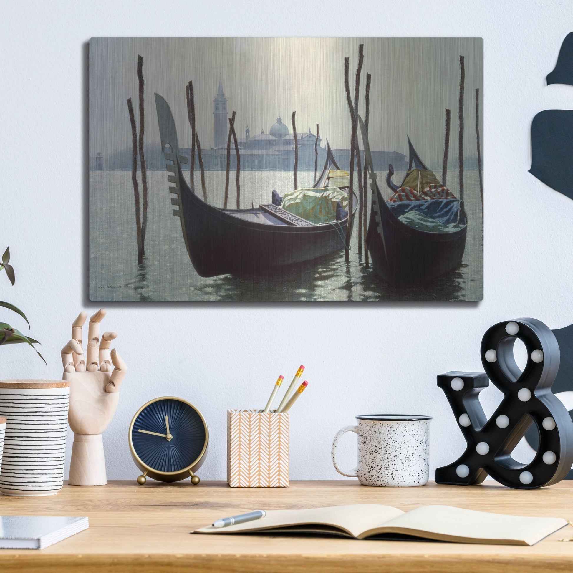 Luxe Metal Art 'Gondolas, Venice' by Zhen-Huan Lu, Metal Wall Art,16x12