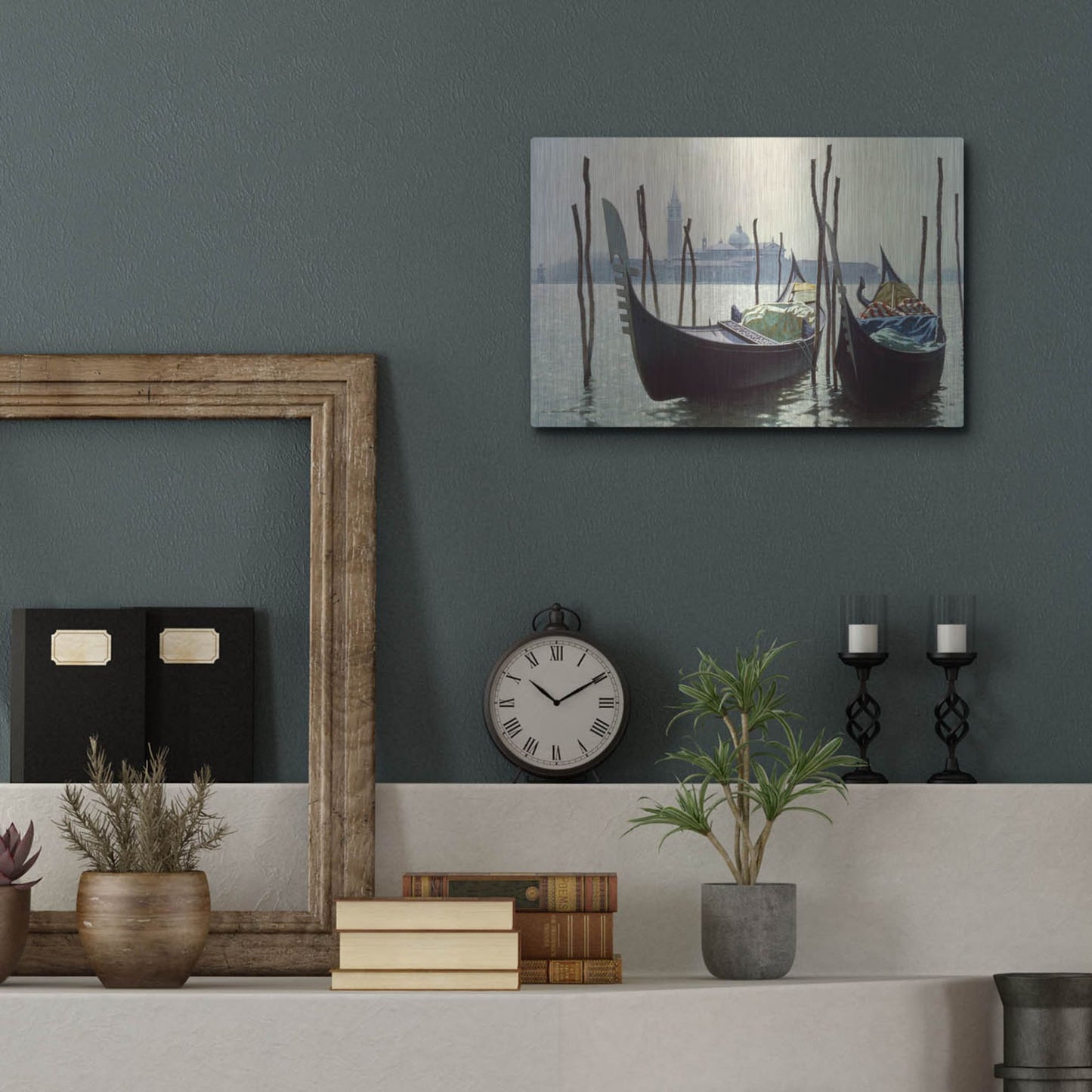 Luxe Metal Art 'Gondolas, Venice' by Zhen-Huan Lu, Metal Wall Art,16x12