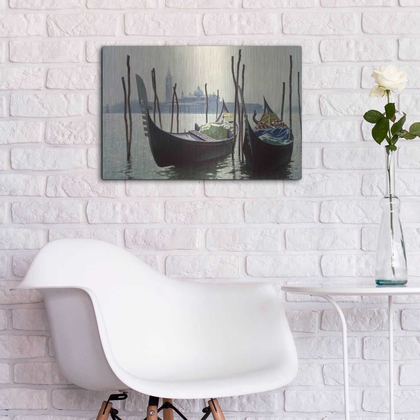 Luxe Metal Art 'Gondolas, Venice' by Zhen-Huan Lu, Metal Wall Art,24x16