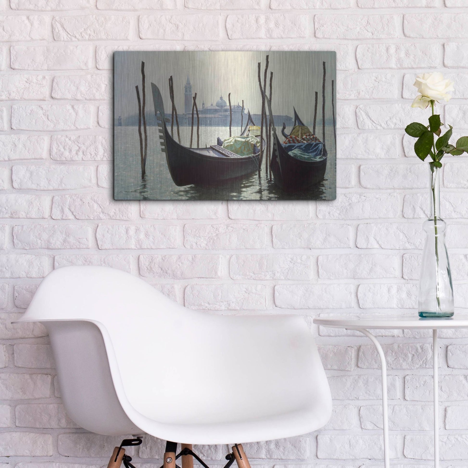 Luxe Metal Art 'Gondolas, Venice' by Zhen-Huan Lu, Metal Wall Art,24x16