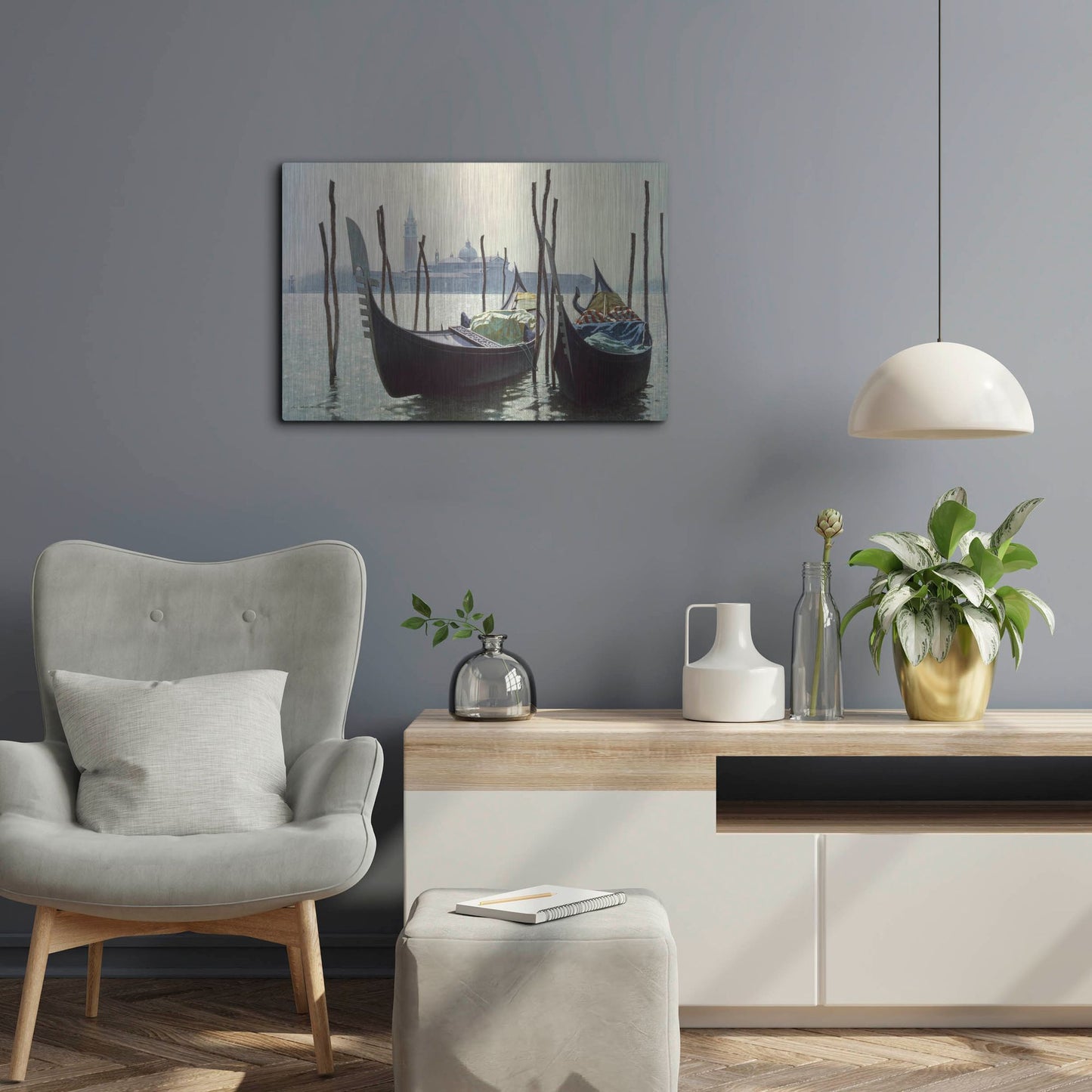 Luxe Metal Art 'Gondolas, Venice' by Zhen-Huan Lu, Metal Wall Art,24x16