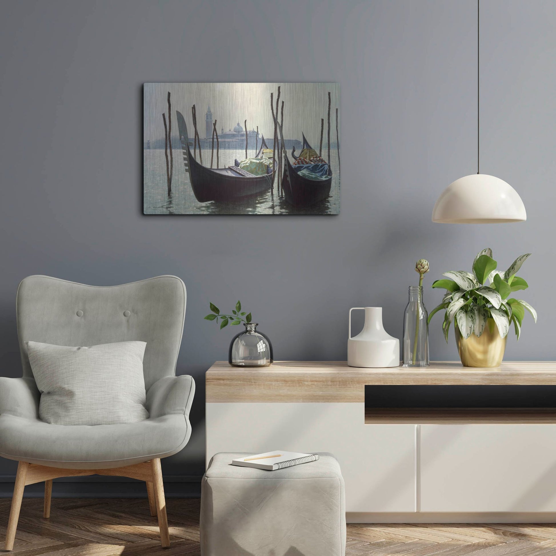 Luxe Metal Art 'Gondolas, Venice' by Zhen-Huan Lu, Metal Wall Art,24x16