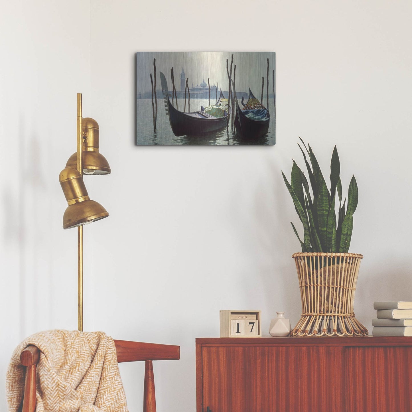 Luxe Metal Art 'Gondolas, Venice' by Zhen-Huan Lu, Metal Wall Art,24x16