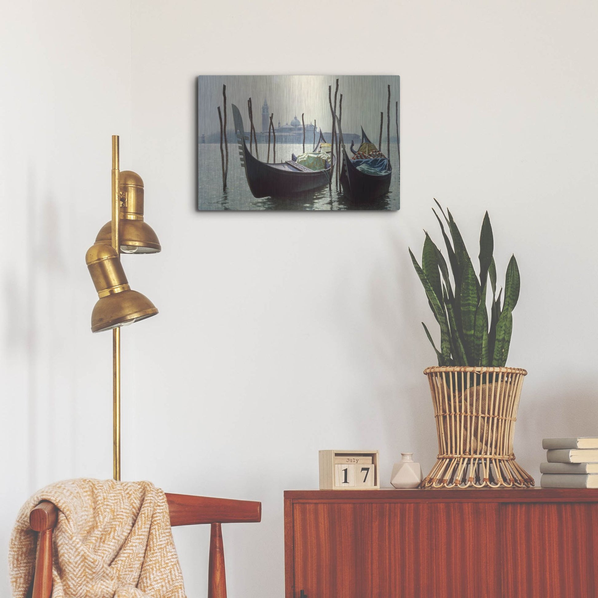 Luxe Metal Art 'Gondolas, Venice' by Zhen-Huan Lu, Metal Wall Art,24x16