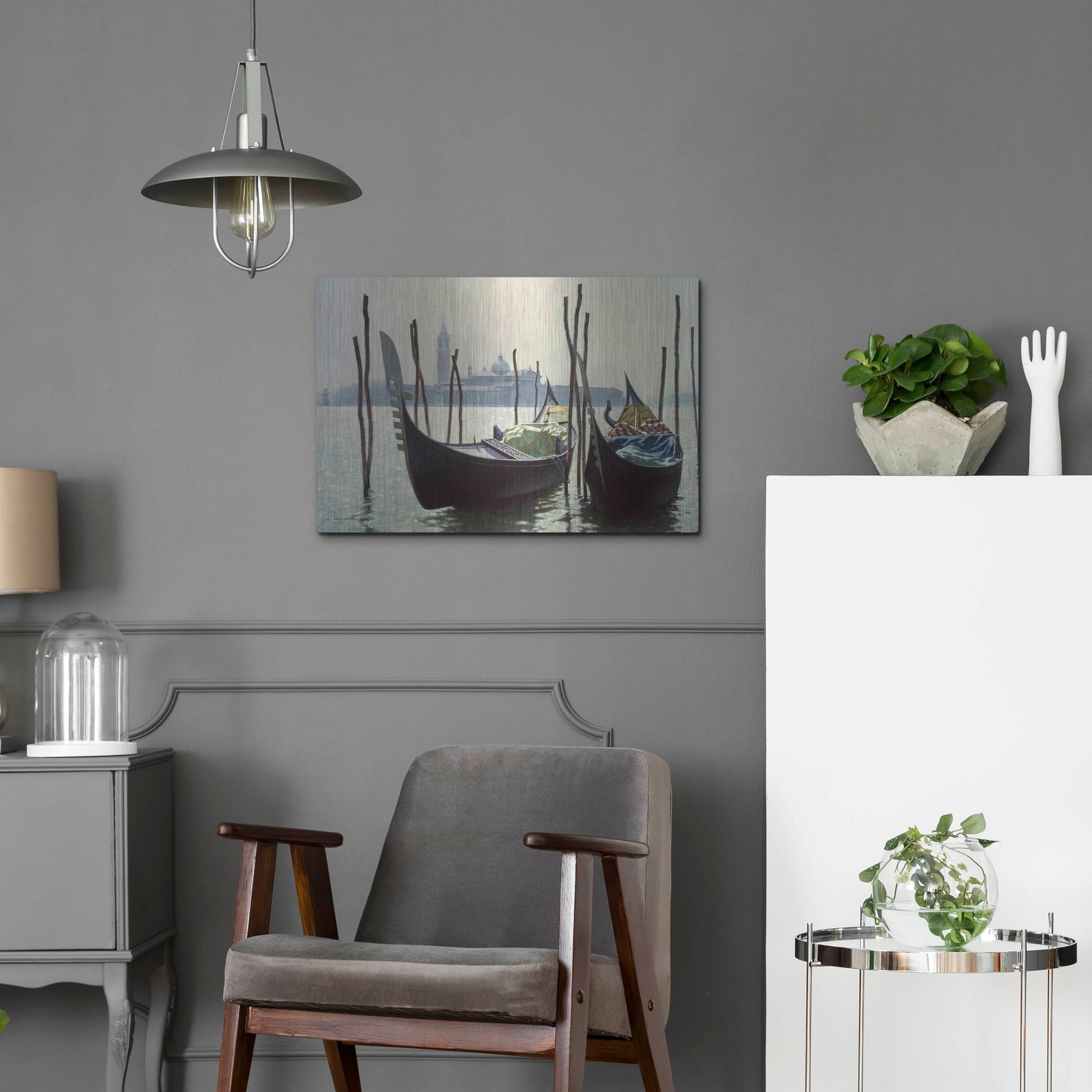 Luxe Metal Art 'Gondolas, Venice' by Zhen-Huan Lu, Metal Wall Art,24x16