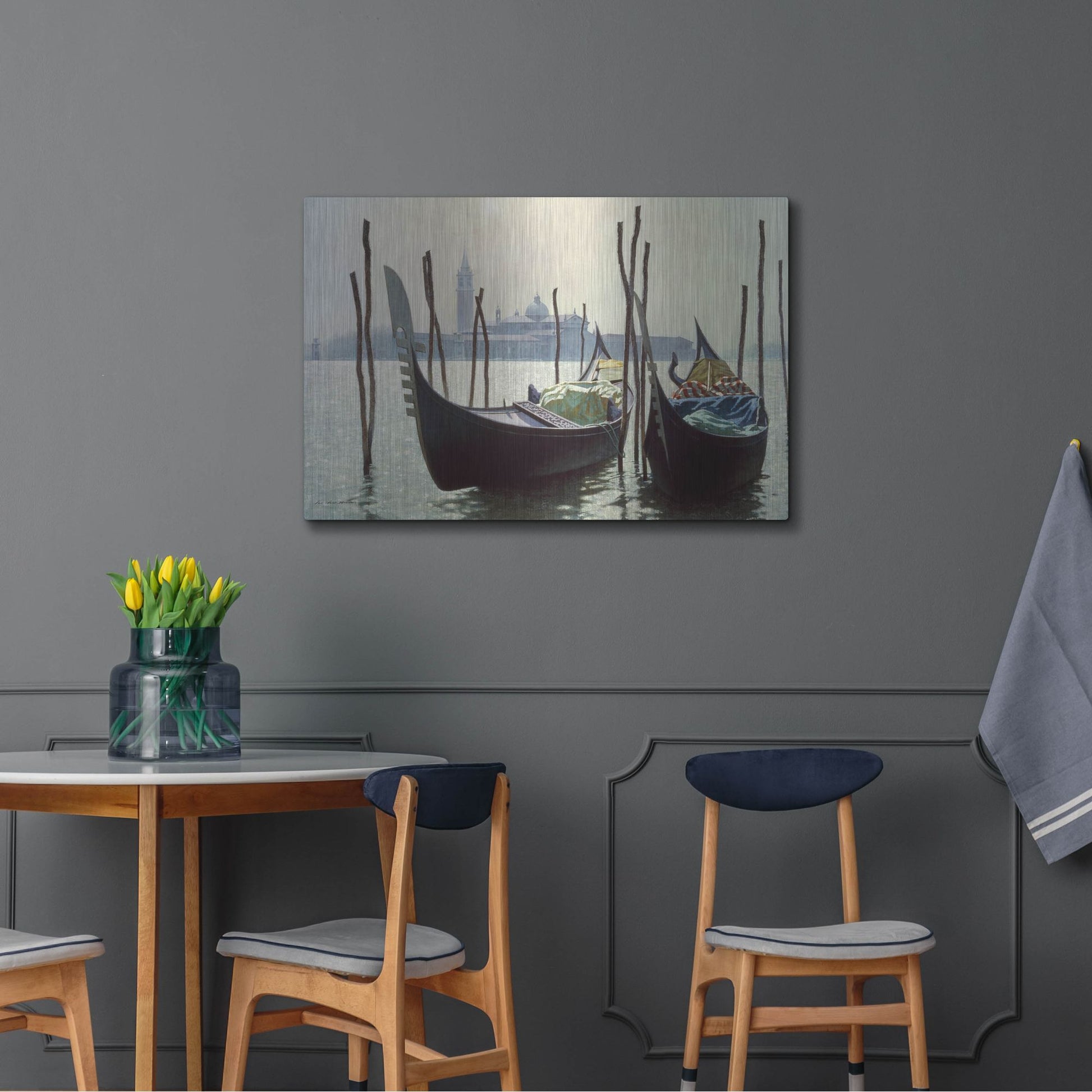 Luxe Metal Art 'Gondolas, Venice' by Zhen-Huan Lu, Metal Wall Art,36x24