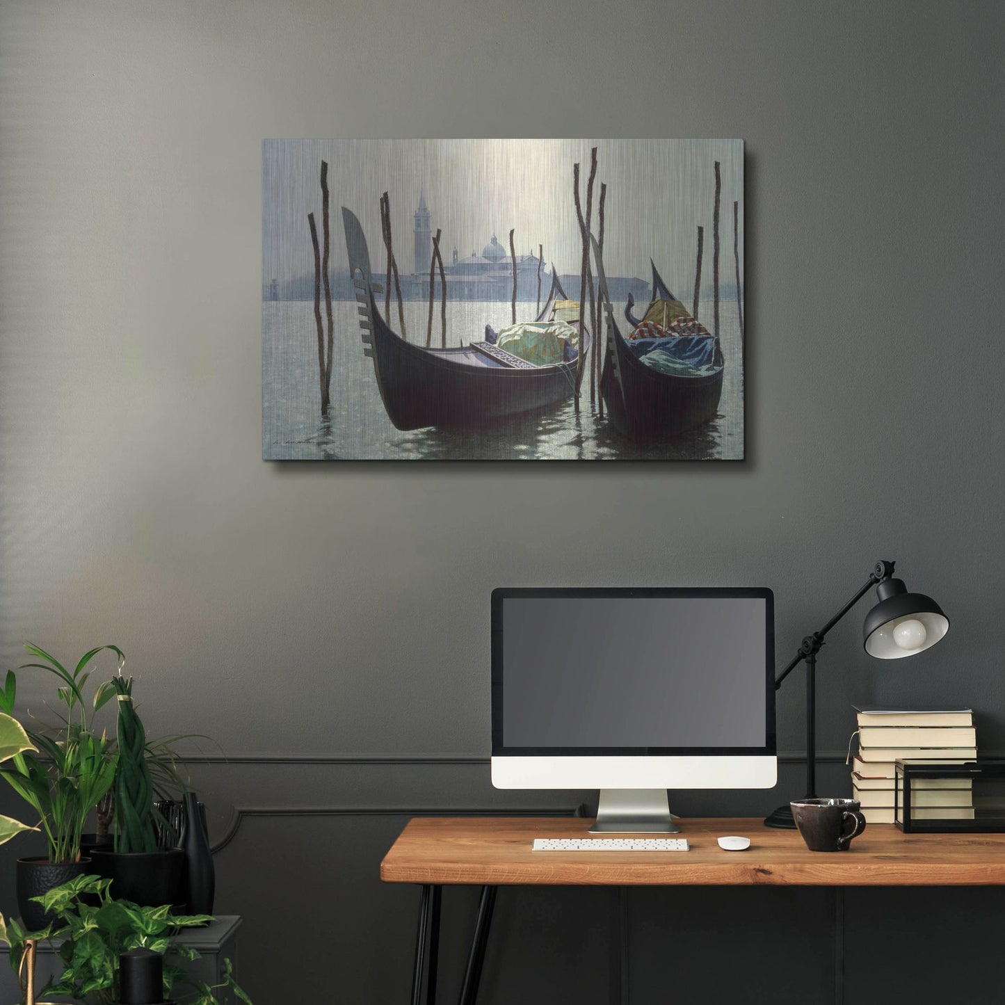 Luxe Metal Art 'Gondolas, Venice' by Zhen-Huan Lu, Metal Wall Art,36x24