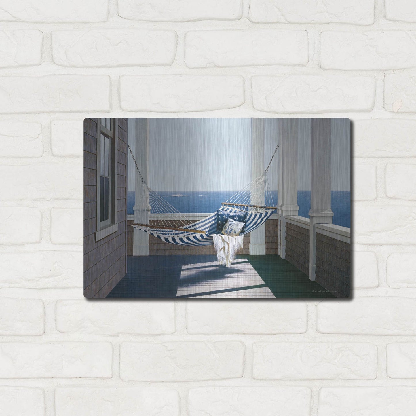 Luxe Metal Art 'Striped Hammock' by Zhen-Huan Lu, Metal Wall Art,16x12