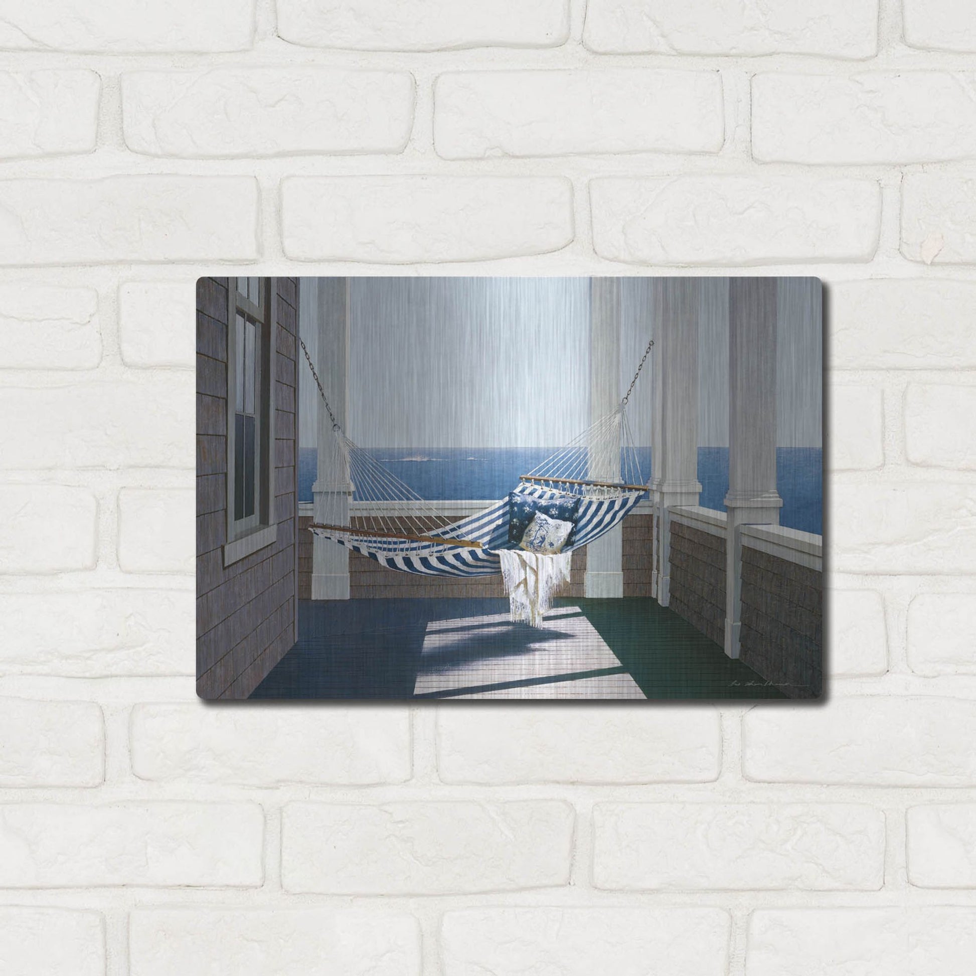 Luxe Metal Art 'Striped Hammock' by Zhen-Huan Lu, Metal Wall Art,16x12