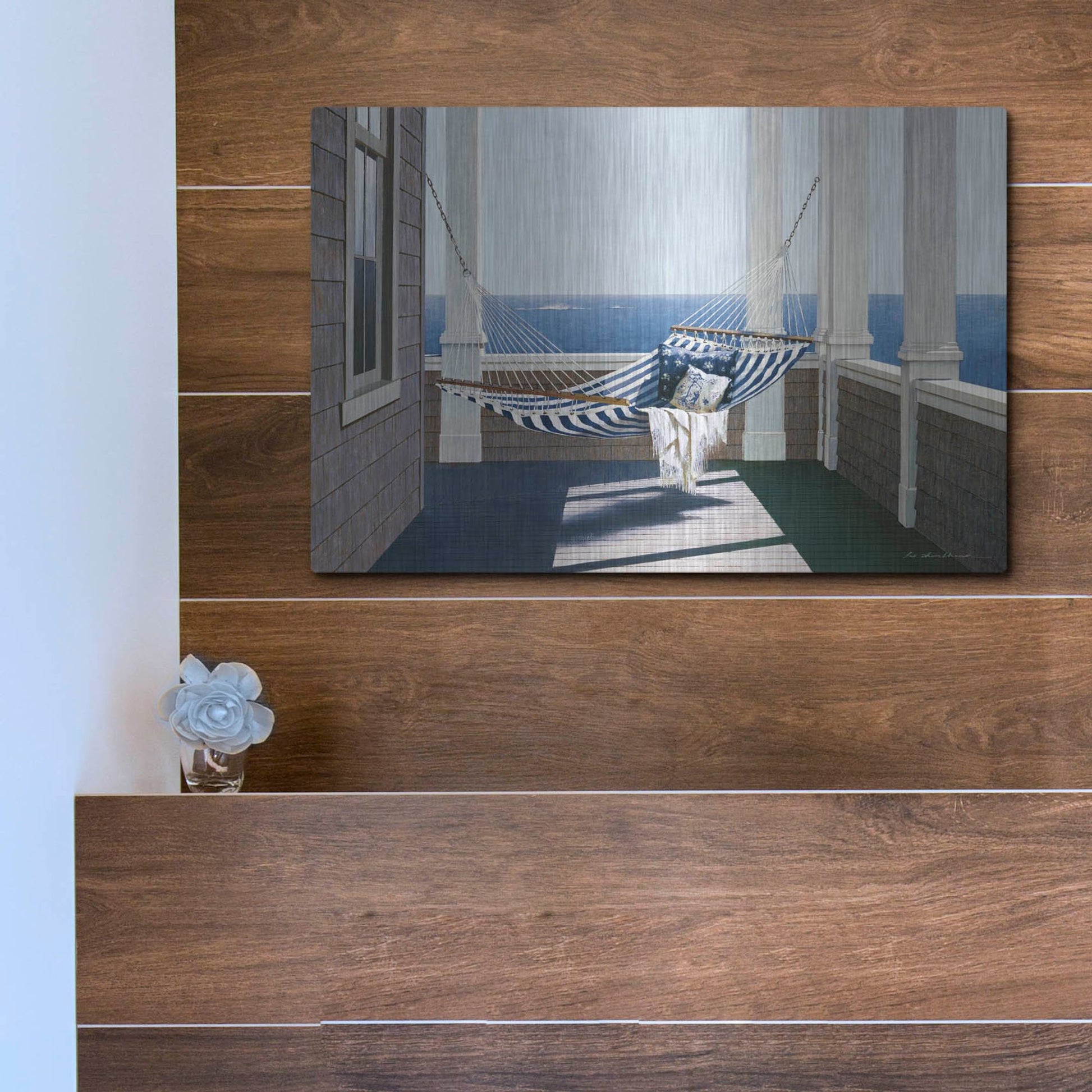 Luxe Metal Art 'Striped Hammock' by Zhen-Huan Lu, Metal Wall Art,16x12