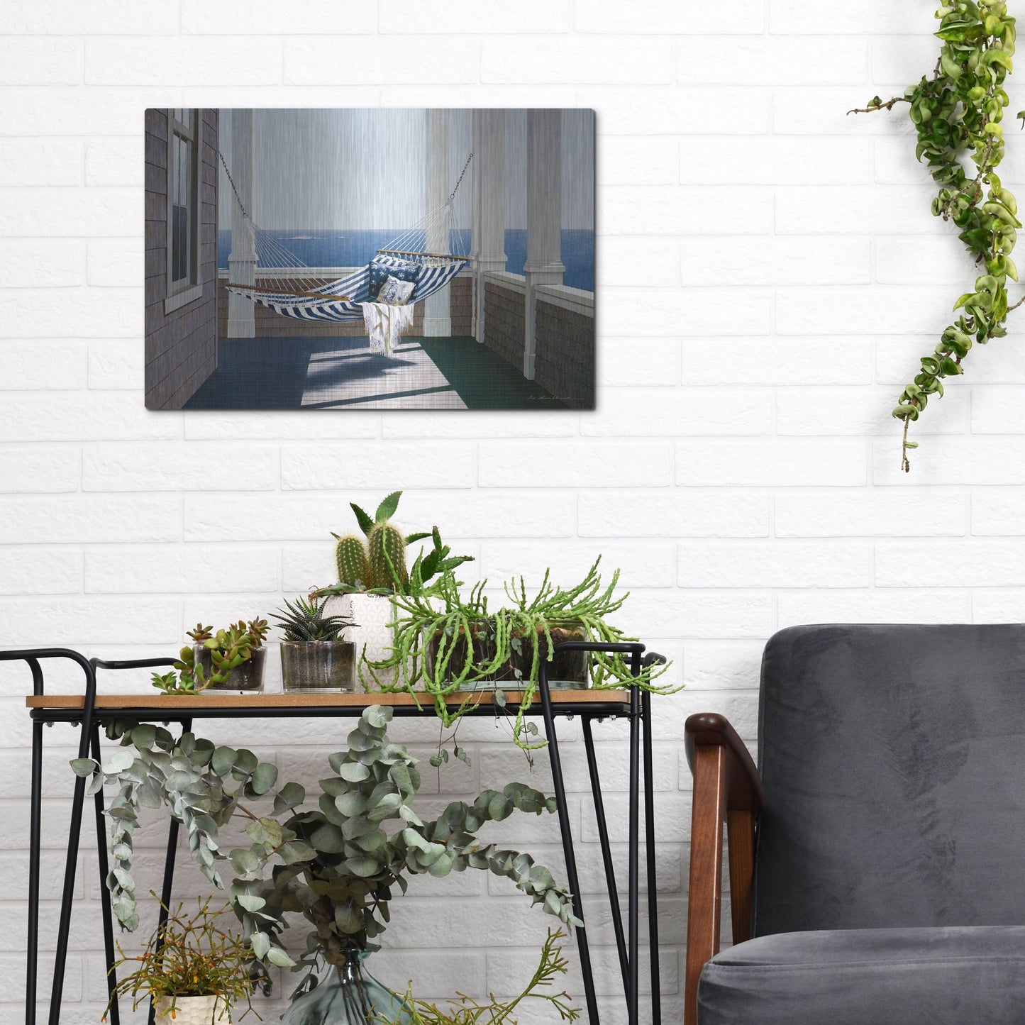 Luxe Metal Art 'Striped Hammock' by Zhen-Huan Lu, Metal Wall Art,16x12