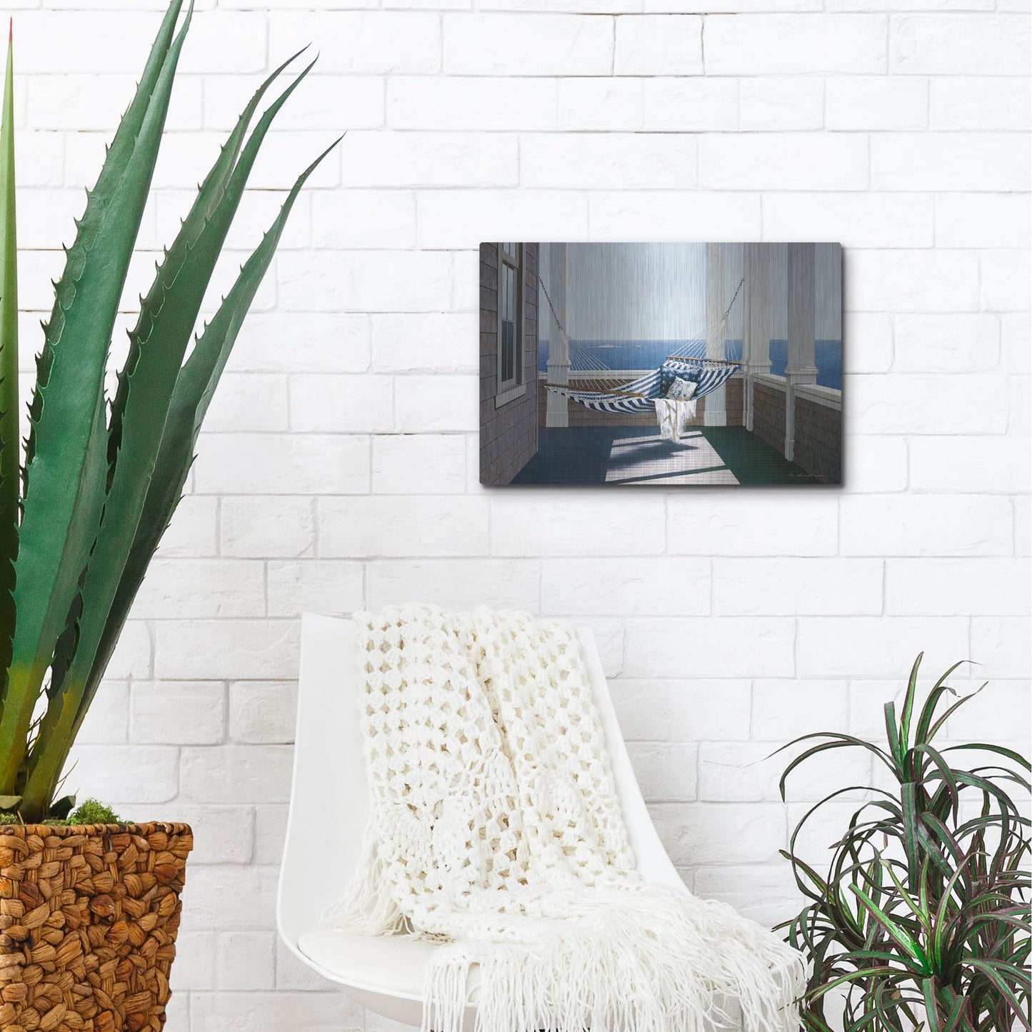 Luxe Metal Art 'Striped Hammock' by Zhen-Huan Lu, Metal Wall Art,16x12