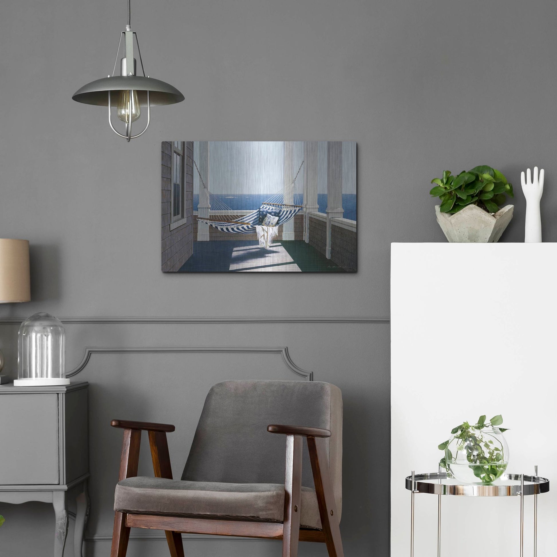 Luxe Metal Art 'Striped Hammock' by Zhen-Huan Lu, Metal Wall Art,24x16