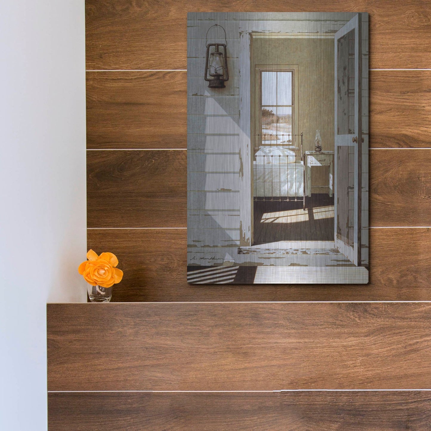 Luxe Metal Art 'Oil Lamp' by Zhen-Huan Lu, Metal Wall Art,12x16