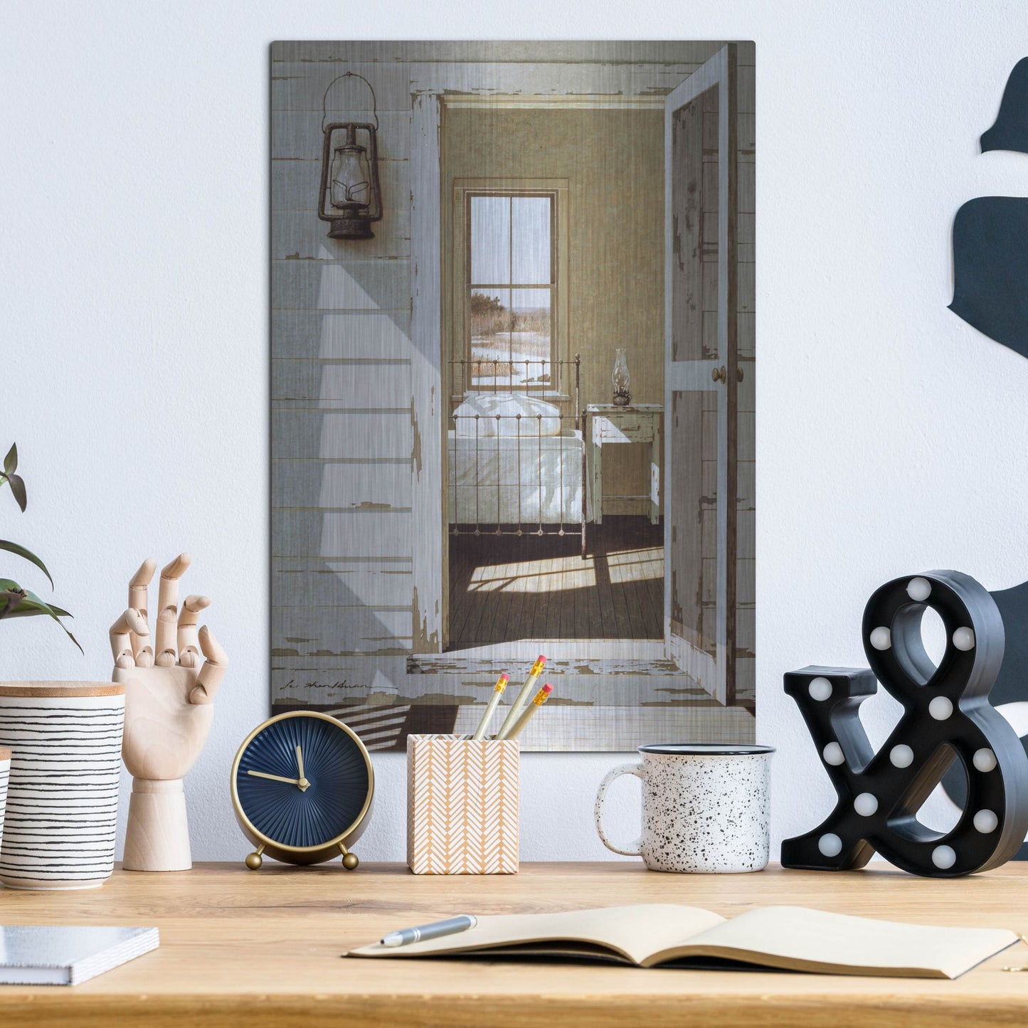 Luxe Metal Art 'Oil Lamp' by Zhen-Huan Lu, Metal Wall Art,12x16