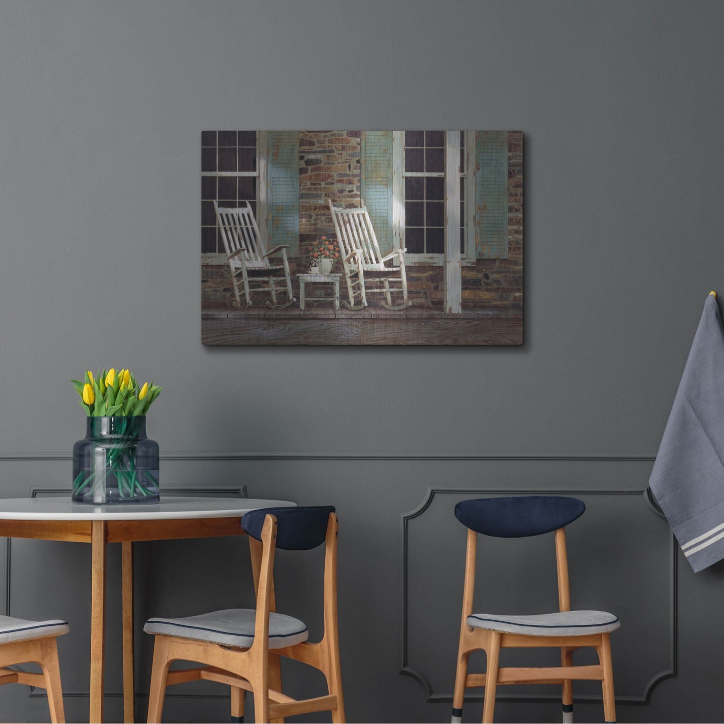 Luxe Metal Art 'Stone House' by Zhen-Huan Lu, Metal Wall Art,36x24