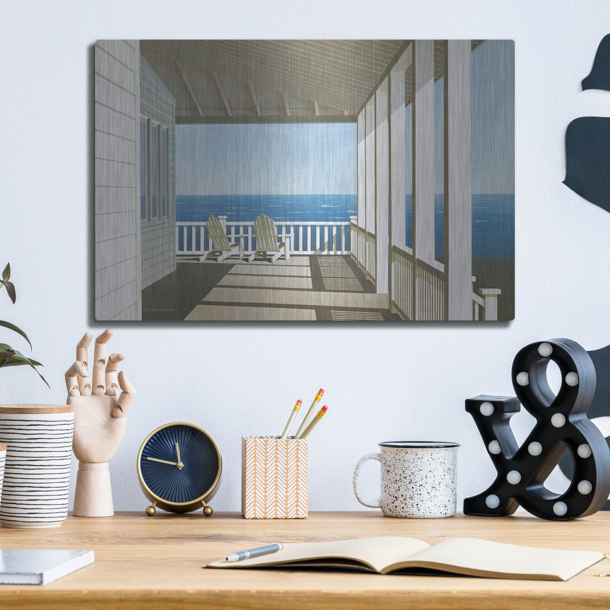 Luxe Metal Art 'Two Chairs, Southampton' by Zhen-Huan Lu, Metal Wall Art,16x12