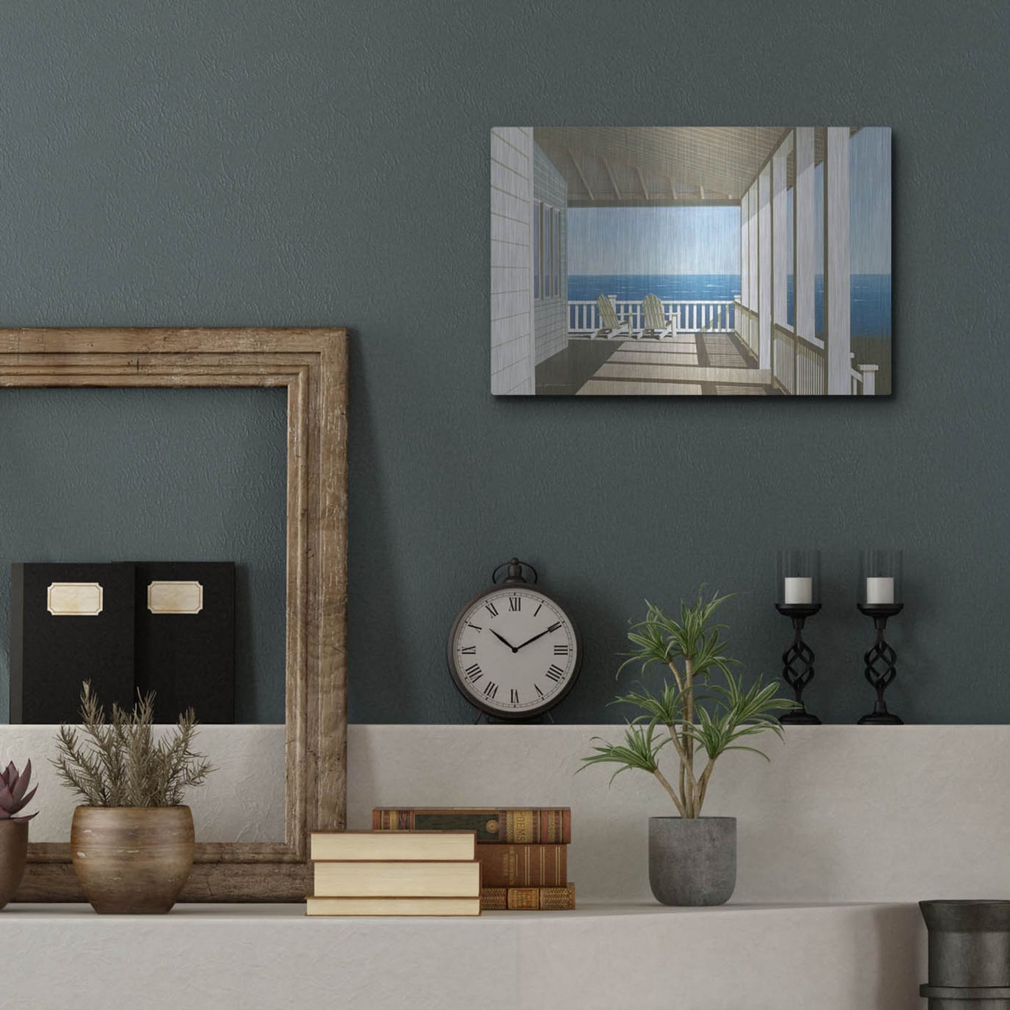 Luxe Metal Art 'Two Chairs, Southampton' by Zhen-Huan Lu, Metal Wall Art,16x12