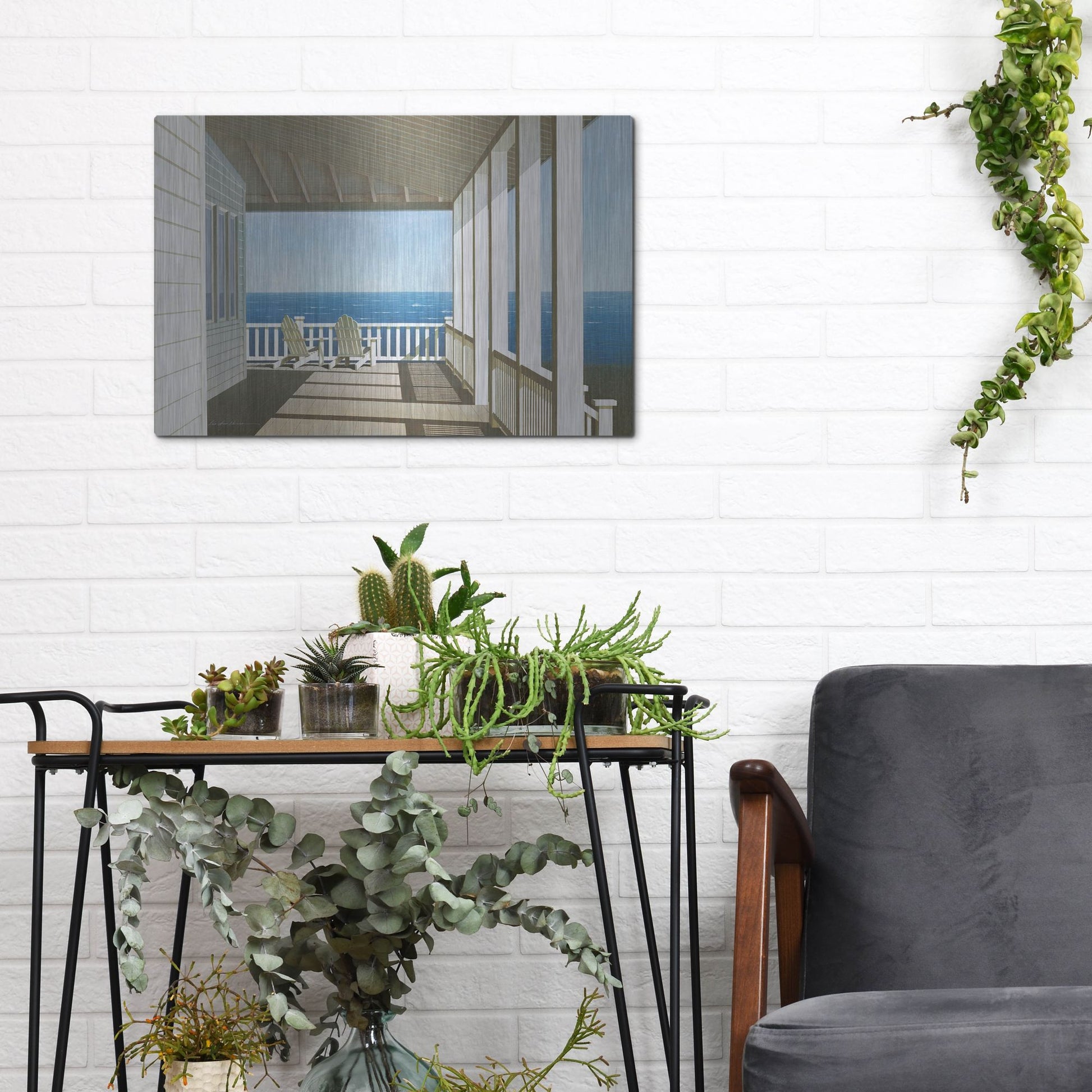 Luxe Metal Art 'Two Chairs, Southampton' by Zhen-Huan Lu, Metal Wall Art,16x12