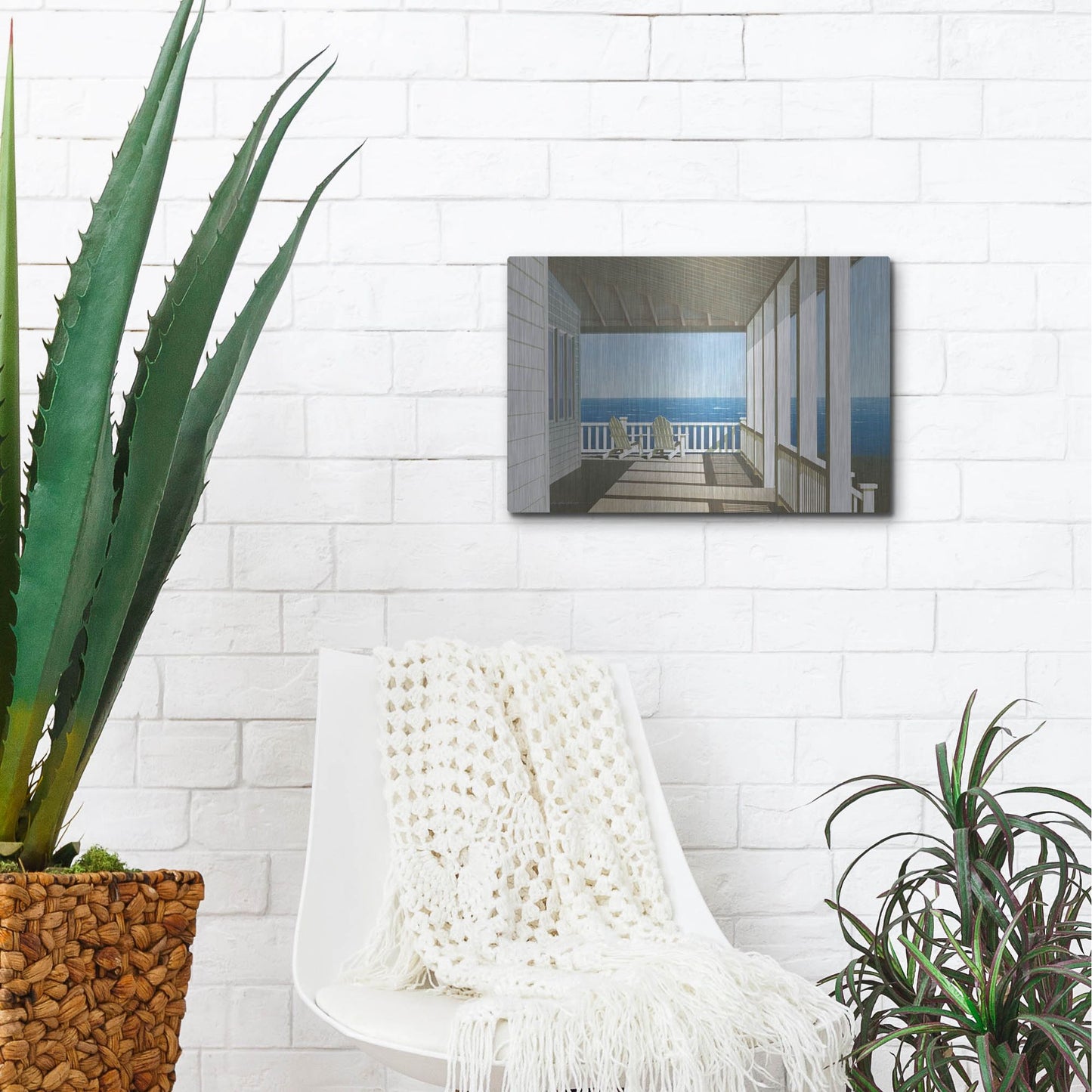 Luxe Metal Art 'Two Chairs, Southampton' by Zhen-Huan Lu, Metal Wall Art,16x12