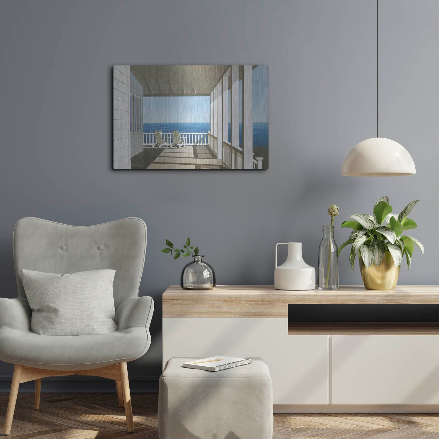 Luxe Metal Art 'Two Chairs, Southampton' by Zhen-Huan Lu, Metal Wall Art,24x16