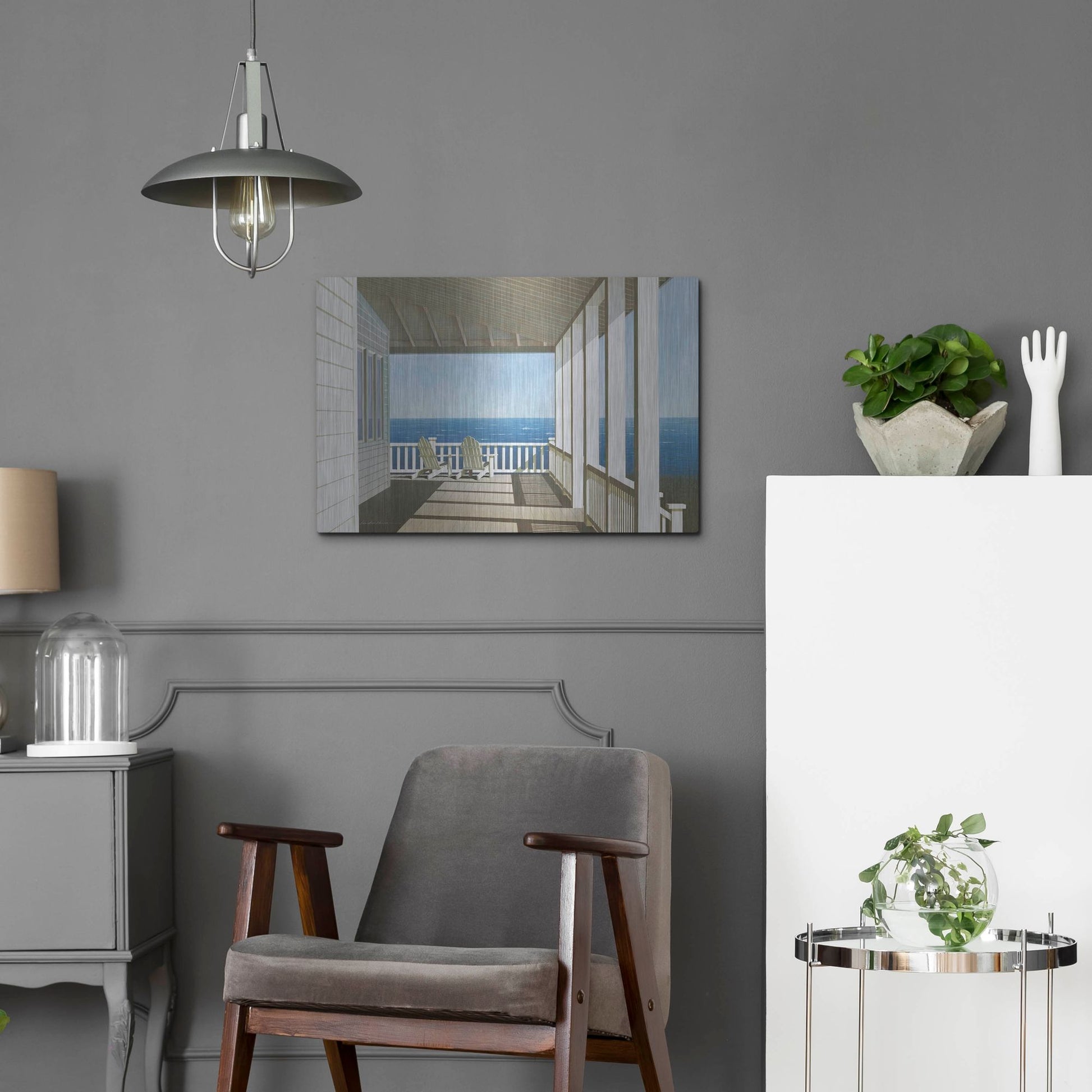 Luxe Metal Art 'Two Chairs, Southampton' by Zhen-Huan Lu, Metal Wall Art,24x16