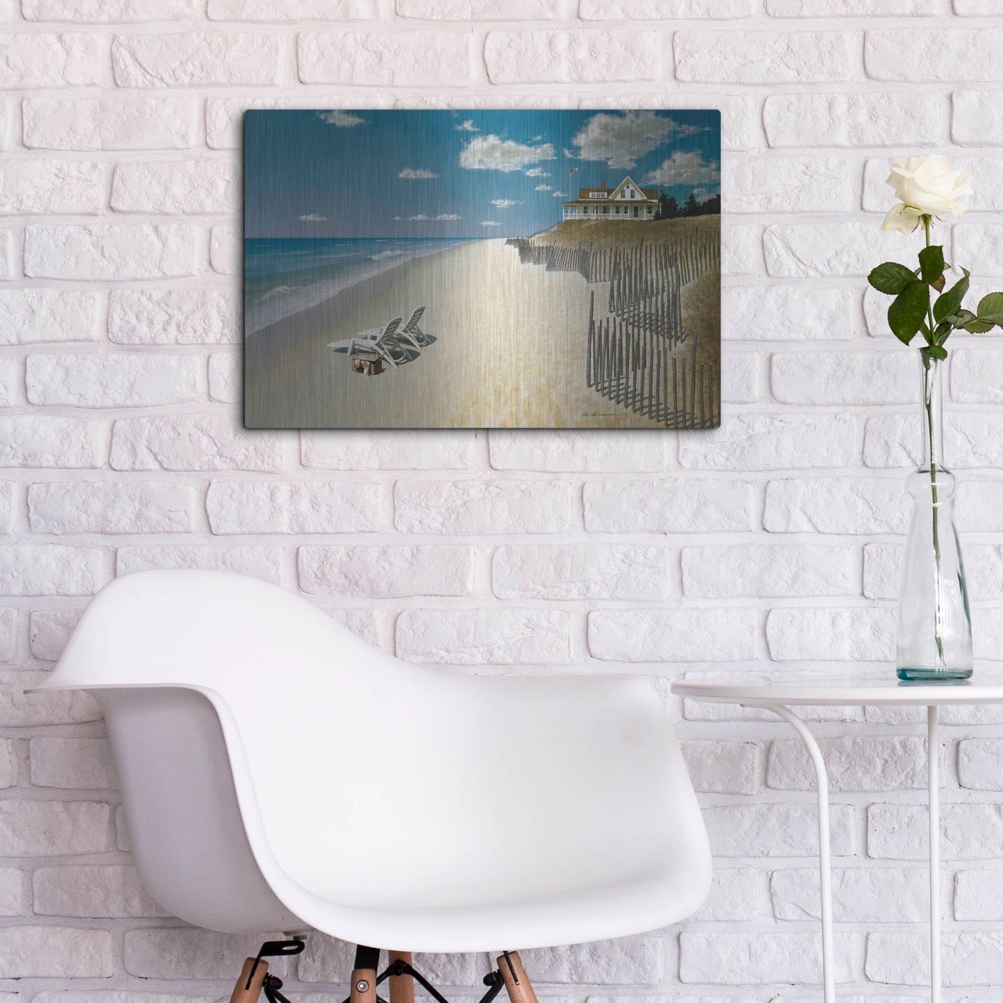 Luxe Metal Art 'Beach House View' by Zhen-Huan Lu, Metal Wall Art,24x16