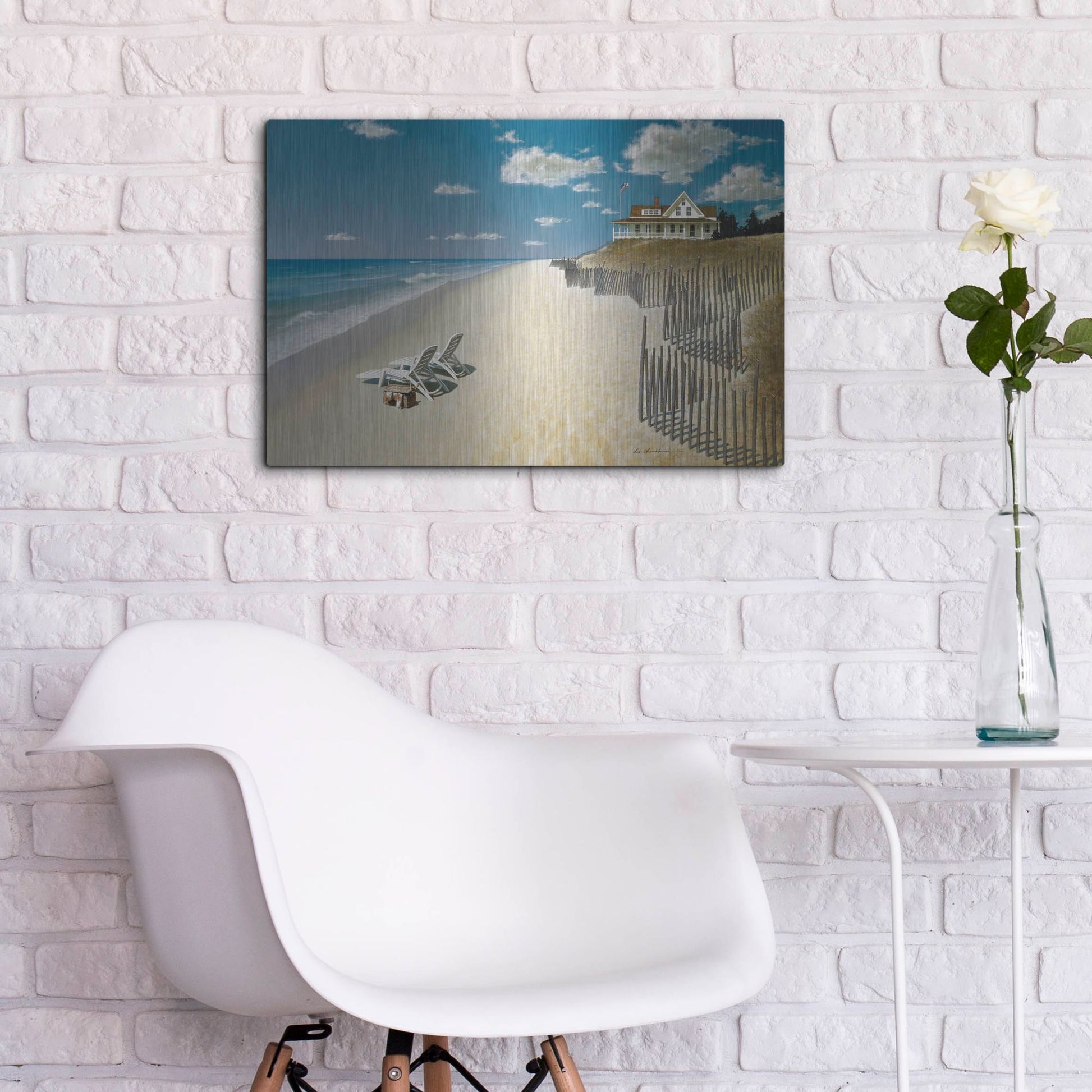 Luxe Metal Art 'Beach House View' by Zhen-Huan Lu, Metal Wall Art,24x16