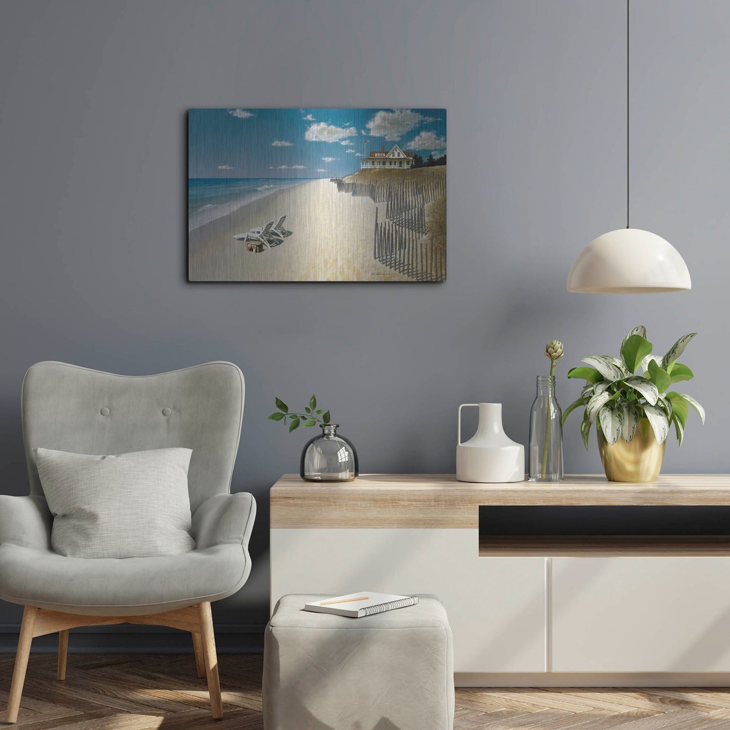 Luxe Metal Art 'Beach House View' by Zhen-Huan Lu, Metal Wall Art,24x16