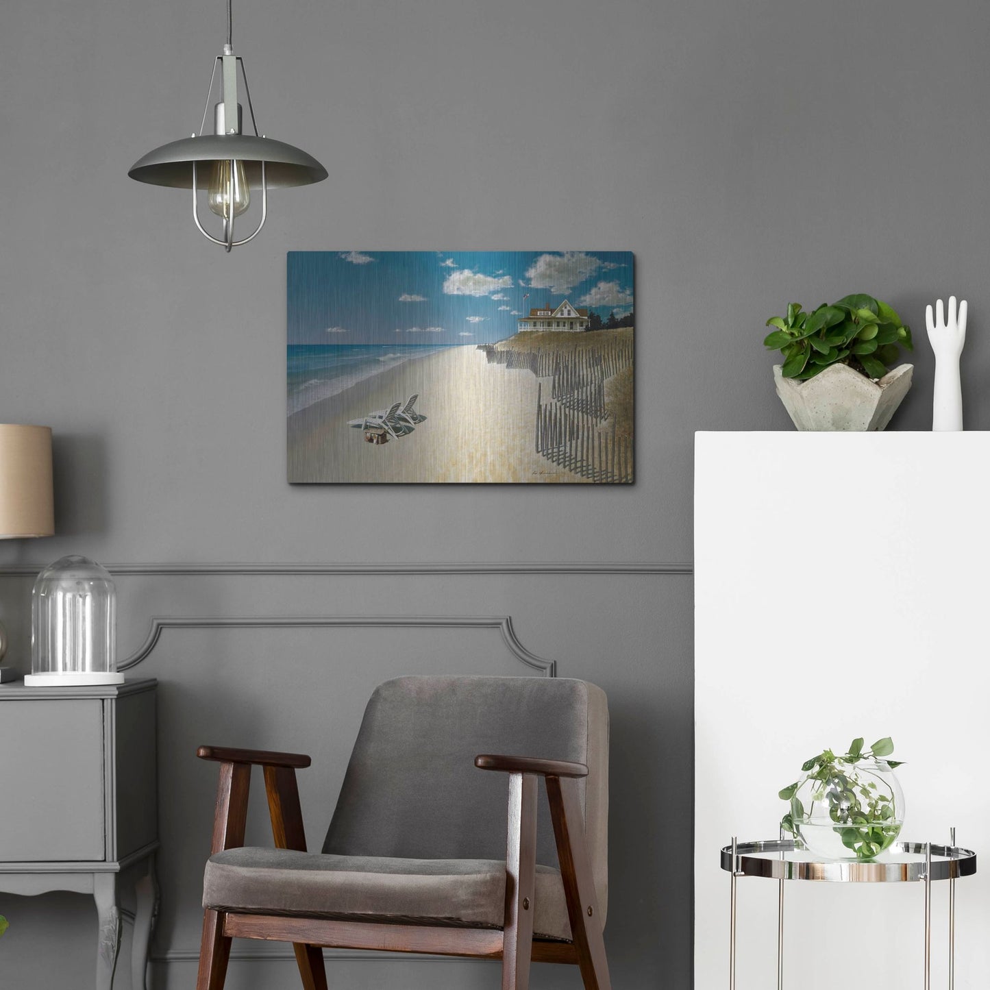 Luxe Metal Art 'Beach House View' by Zhen-Huan Lu, Metal Wall Art,24x16