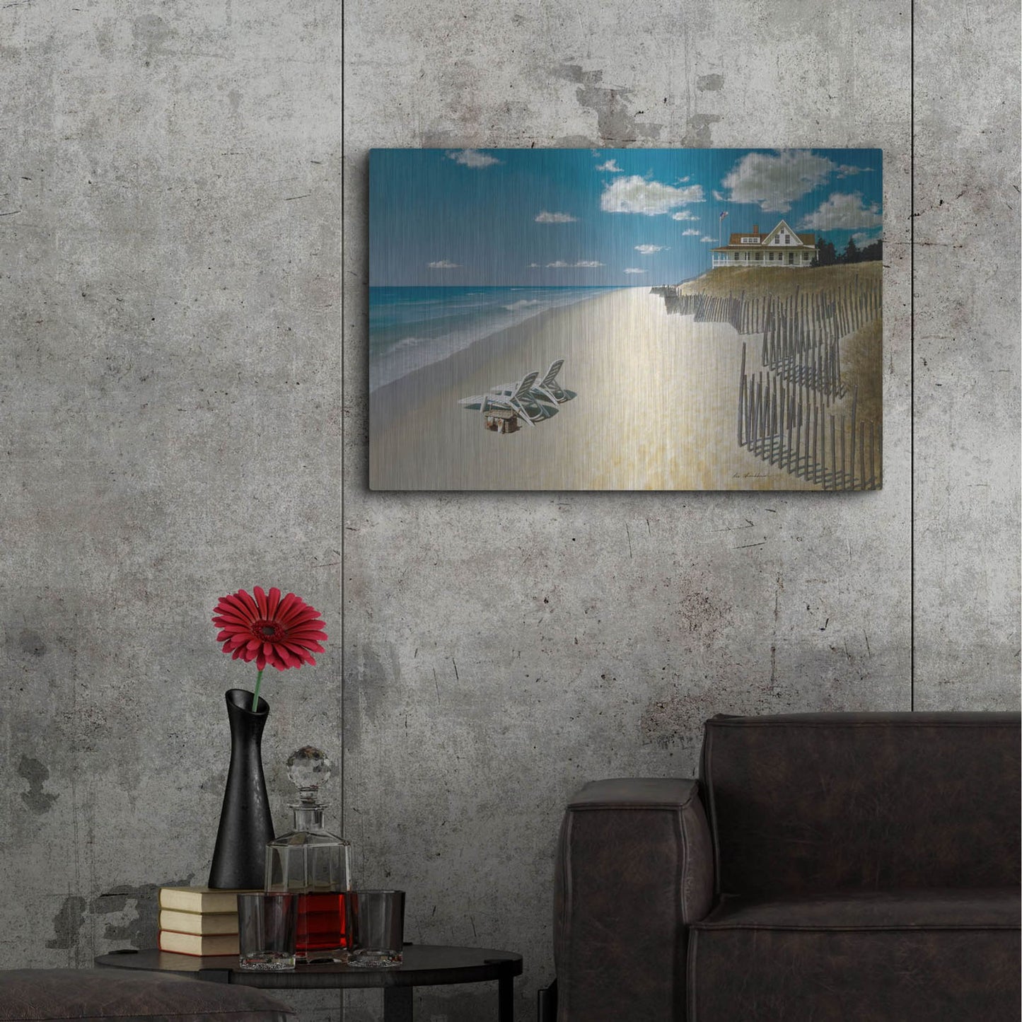 Luxe Metal Art 'Beach House View' by Zhen-Huan Lu, Metal Wall Art,36x24