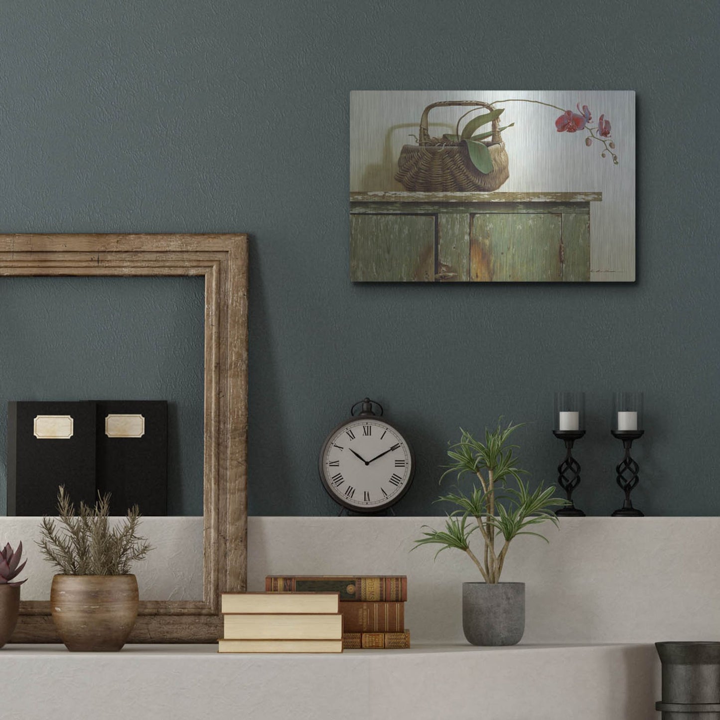 Luxe Metal Art 'Orchid Basket' by Zhen-Huan Lu, Metal Wall Art,16x12